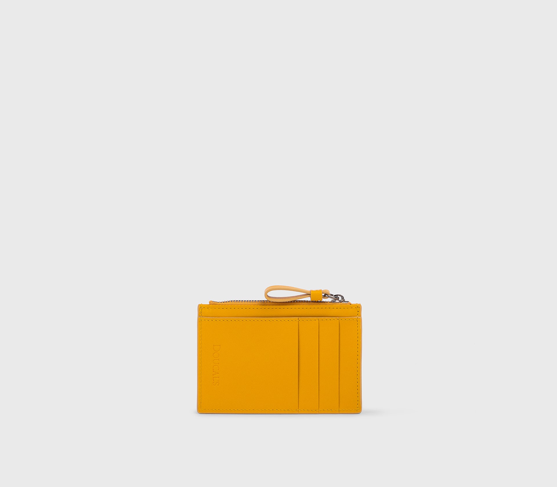 Credit card holder with a zip in yellow leather