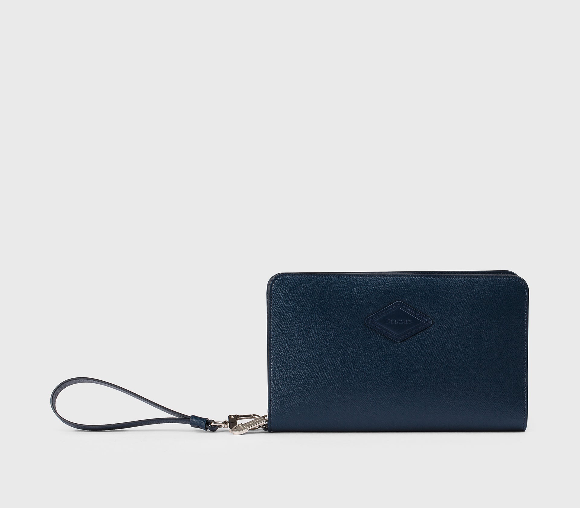 Navy Palmellato leather double-zip wallet