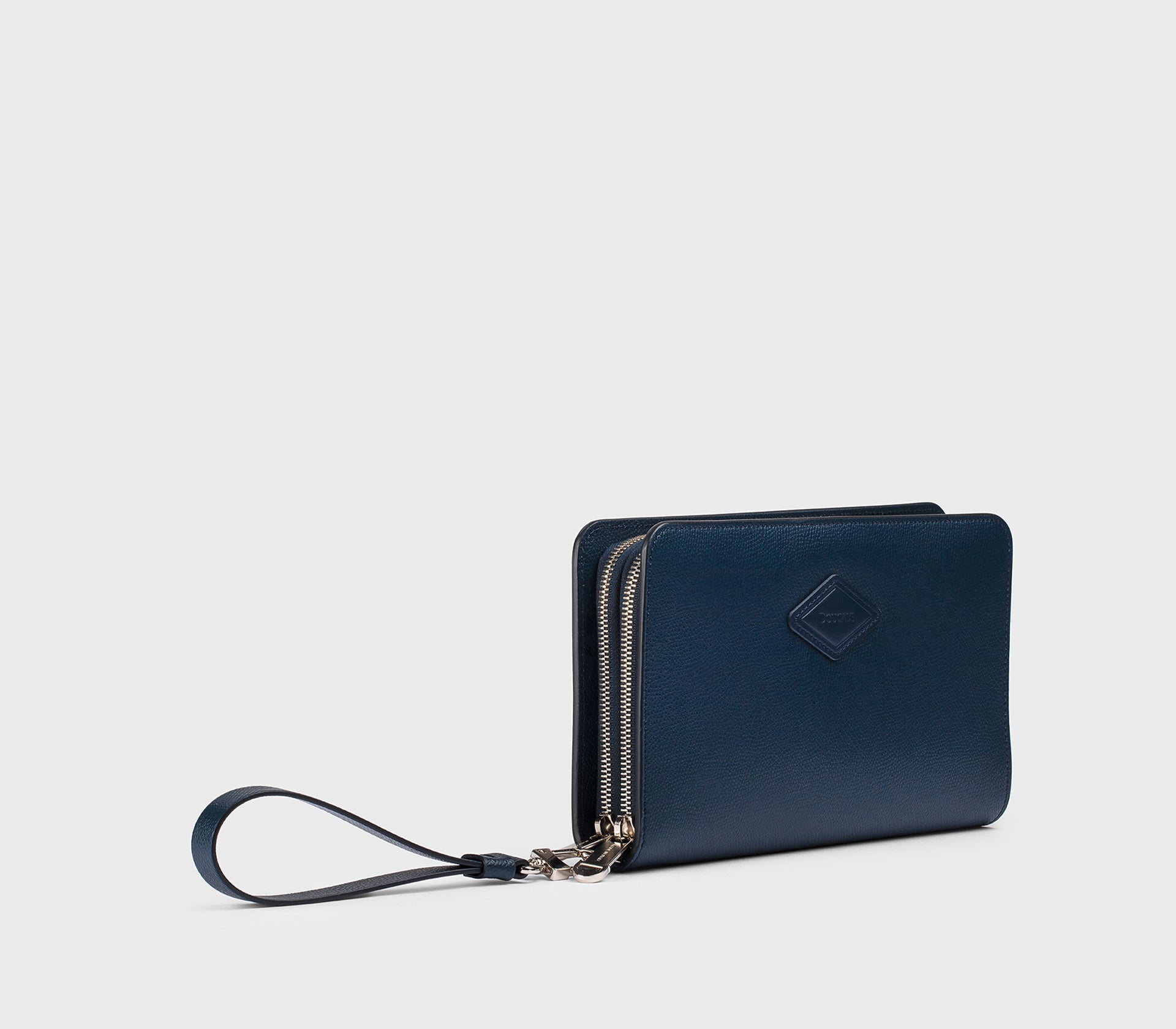 Navy Palmellato leather double-zip wallet