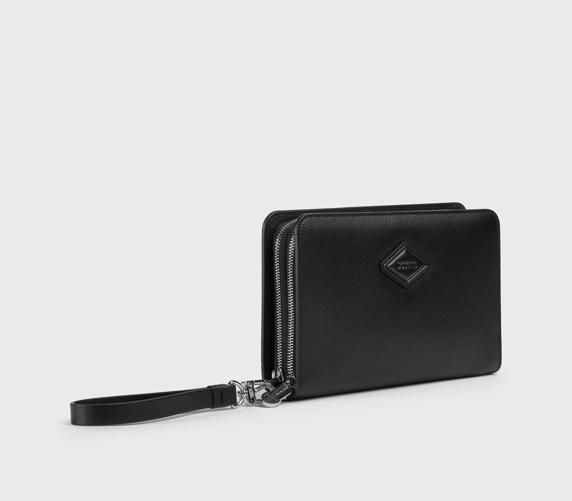 Black Palmellato leather double-zip wallet