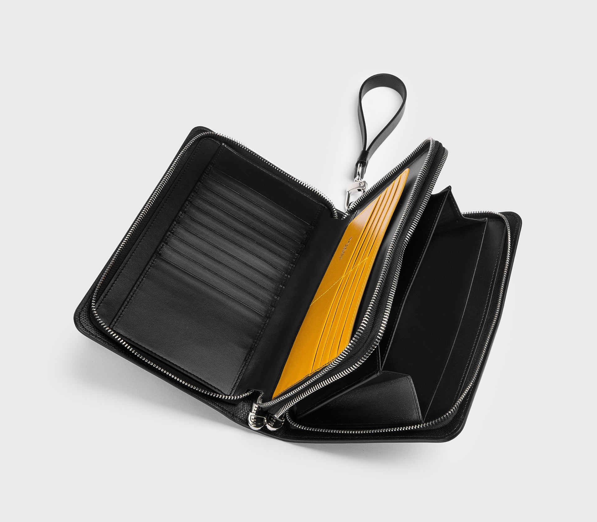 Black Palmellato leather double-zip wallet