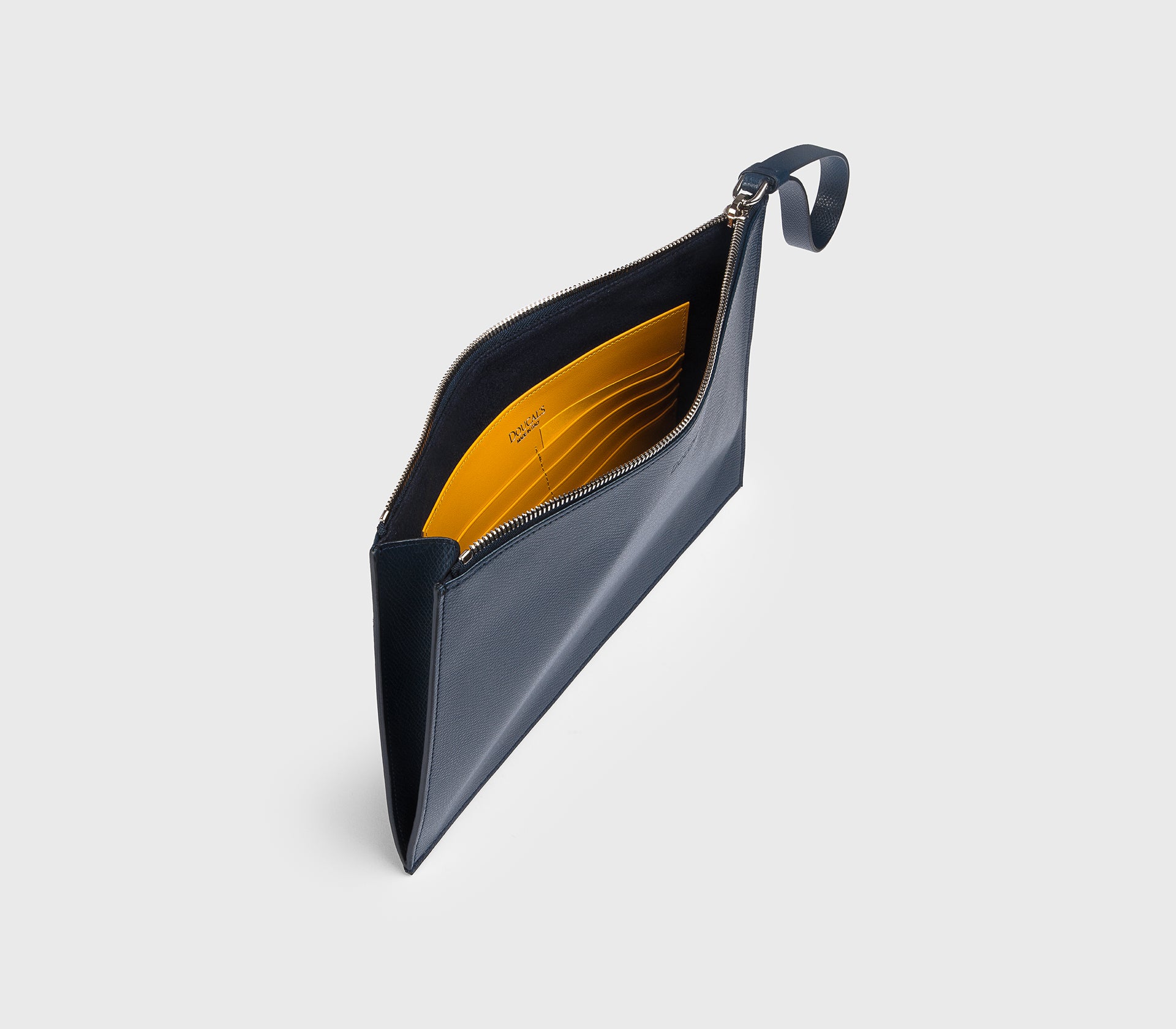 Navy Palmellato leather document pouch