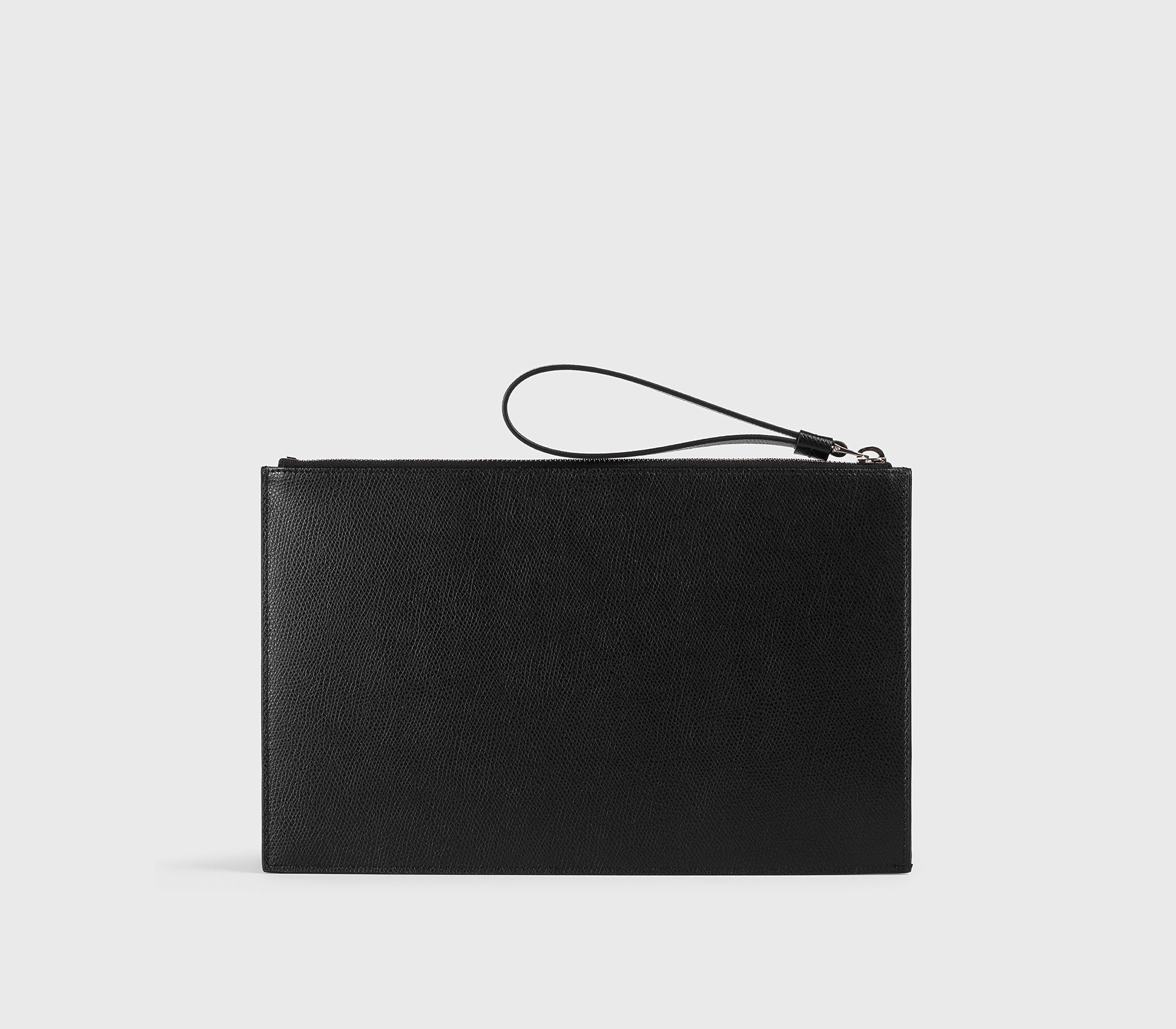 Dokumententasche aus schwarzem gekrispeltem Leder