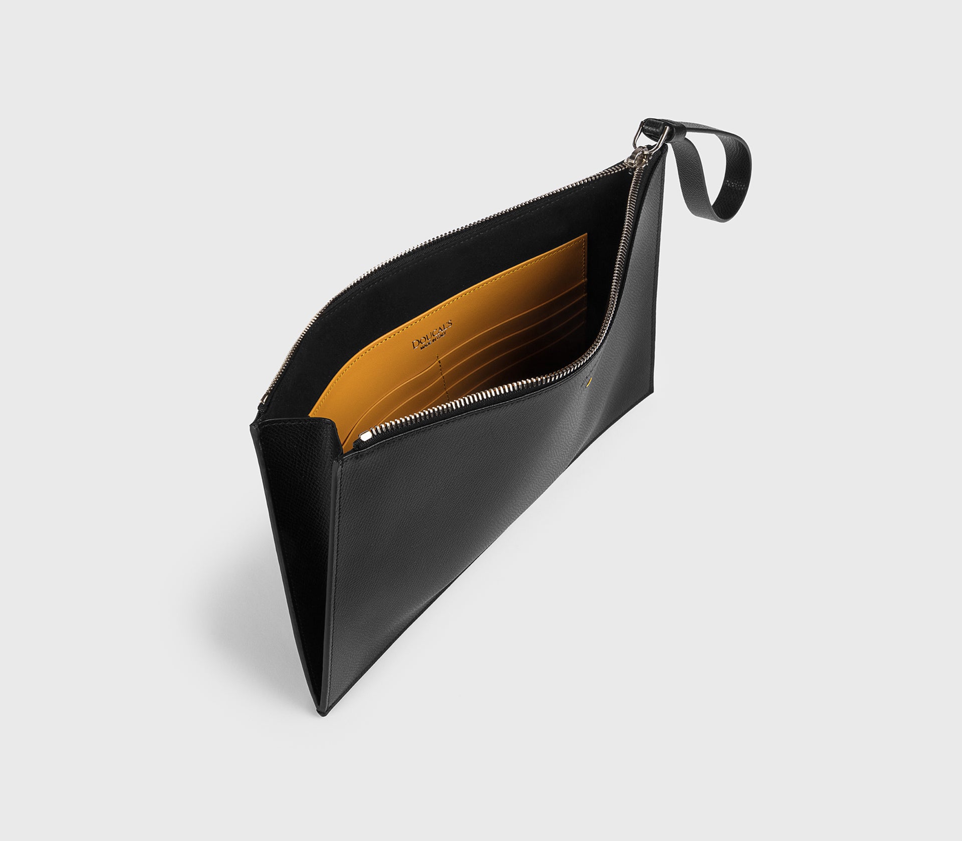 Dokumententasche aus schwarzem gekrispeltem Leder