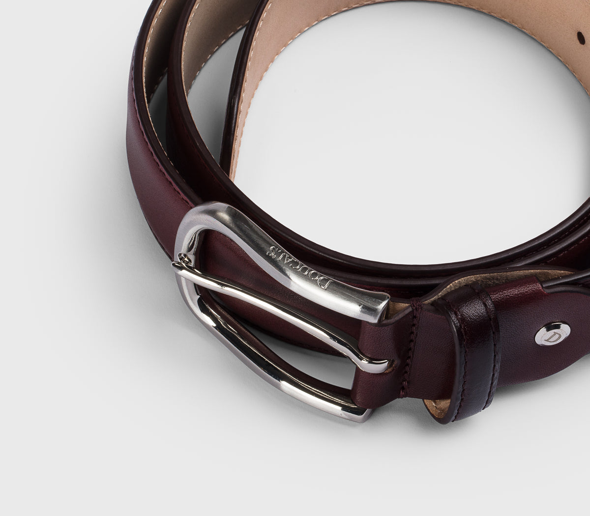 Adjustable burgundy leather belt