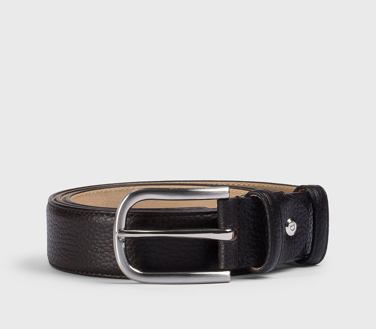 Adjustable “ebony” brown tumbled leather belt