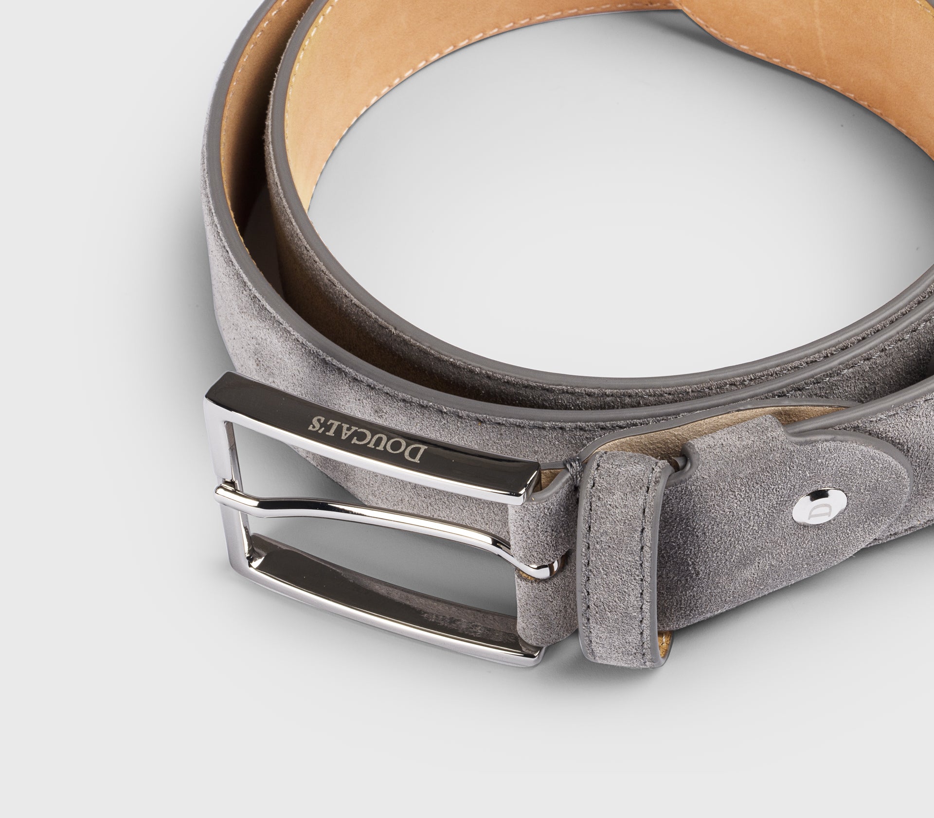 Grey suede belt with square buckle
