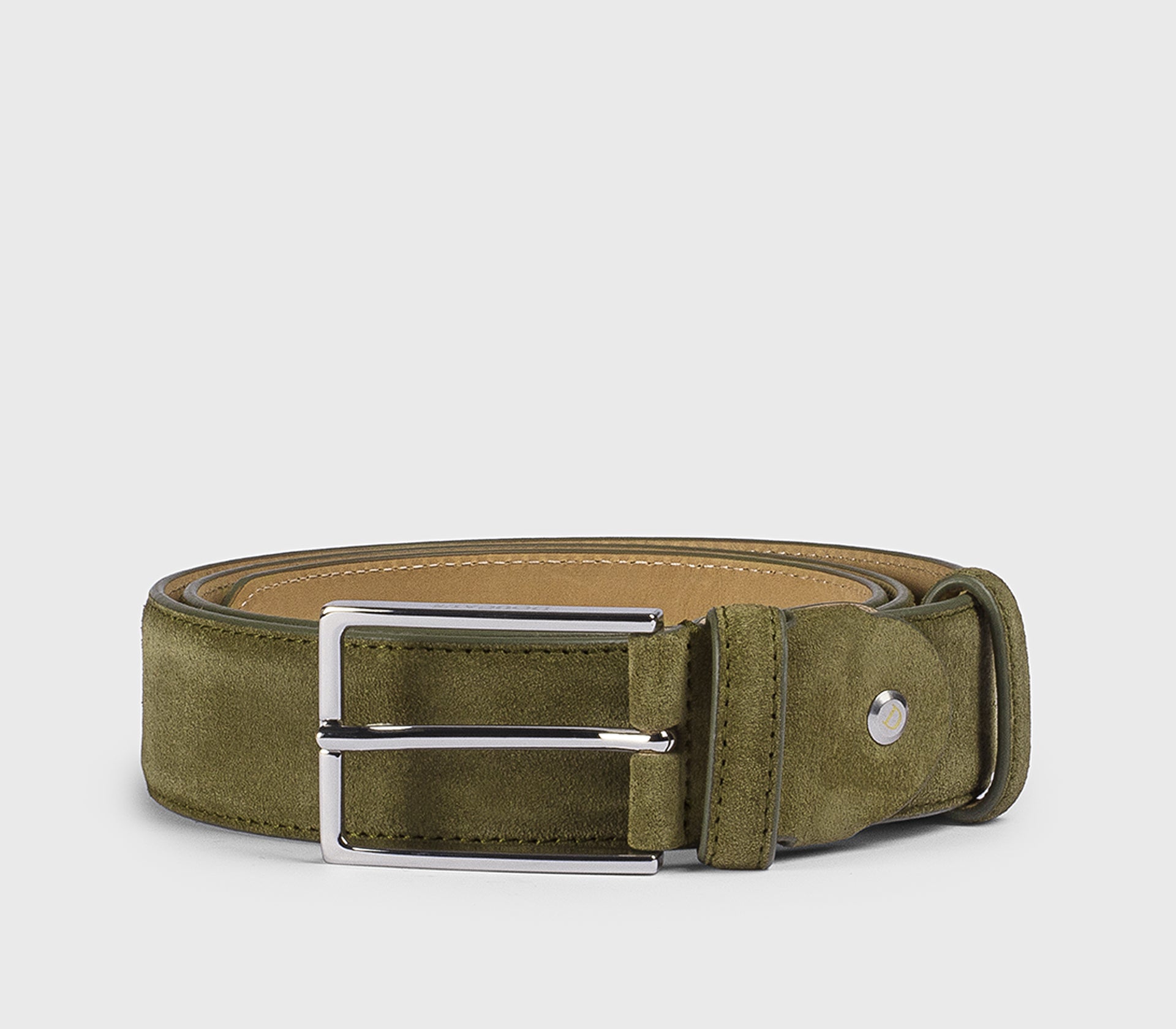 Green suede belt with square buckle