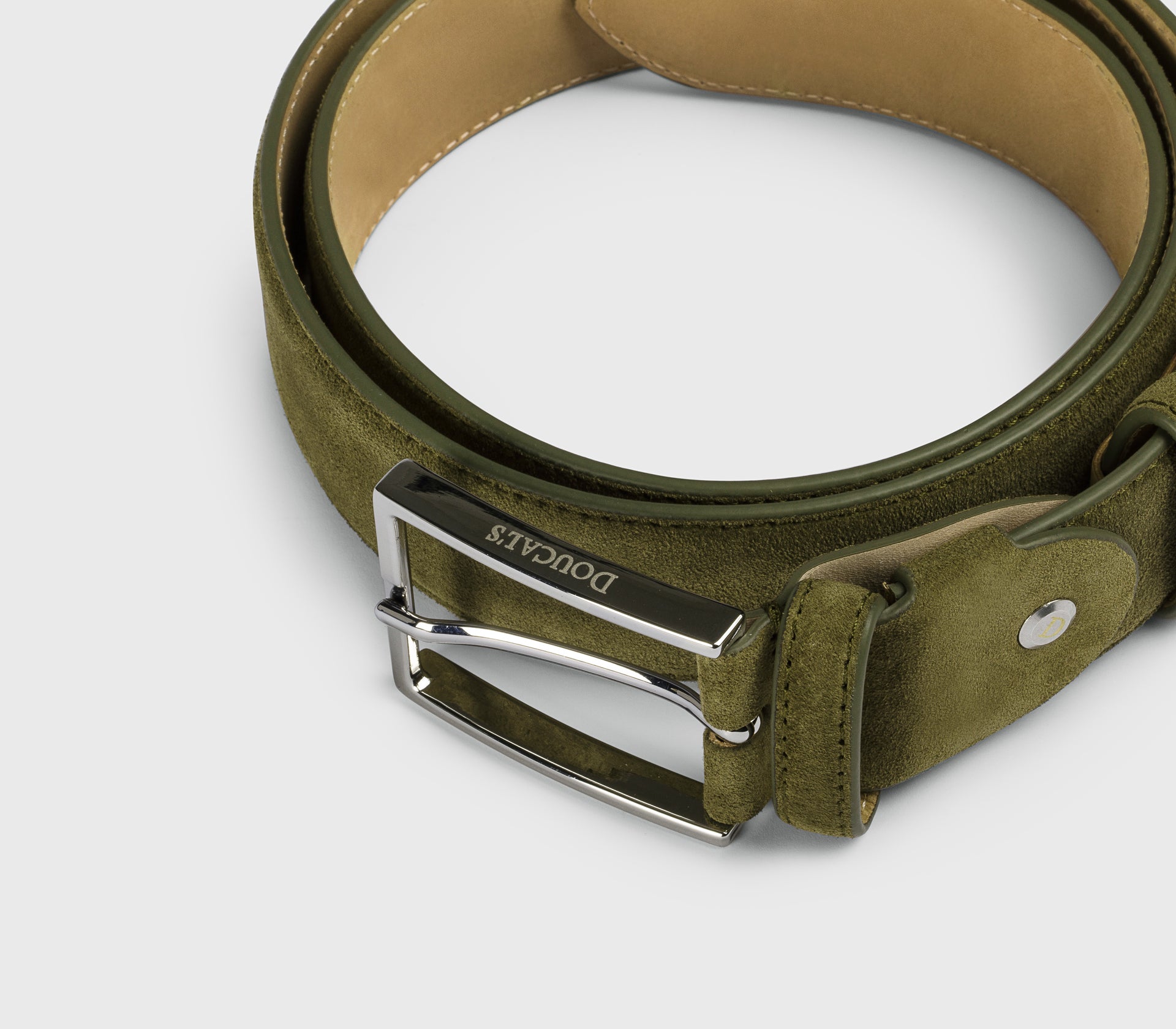 Green suede belt with square buckle