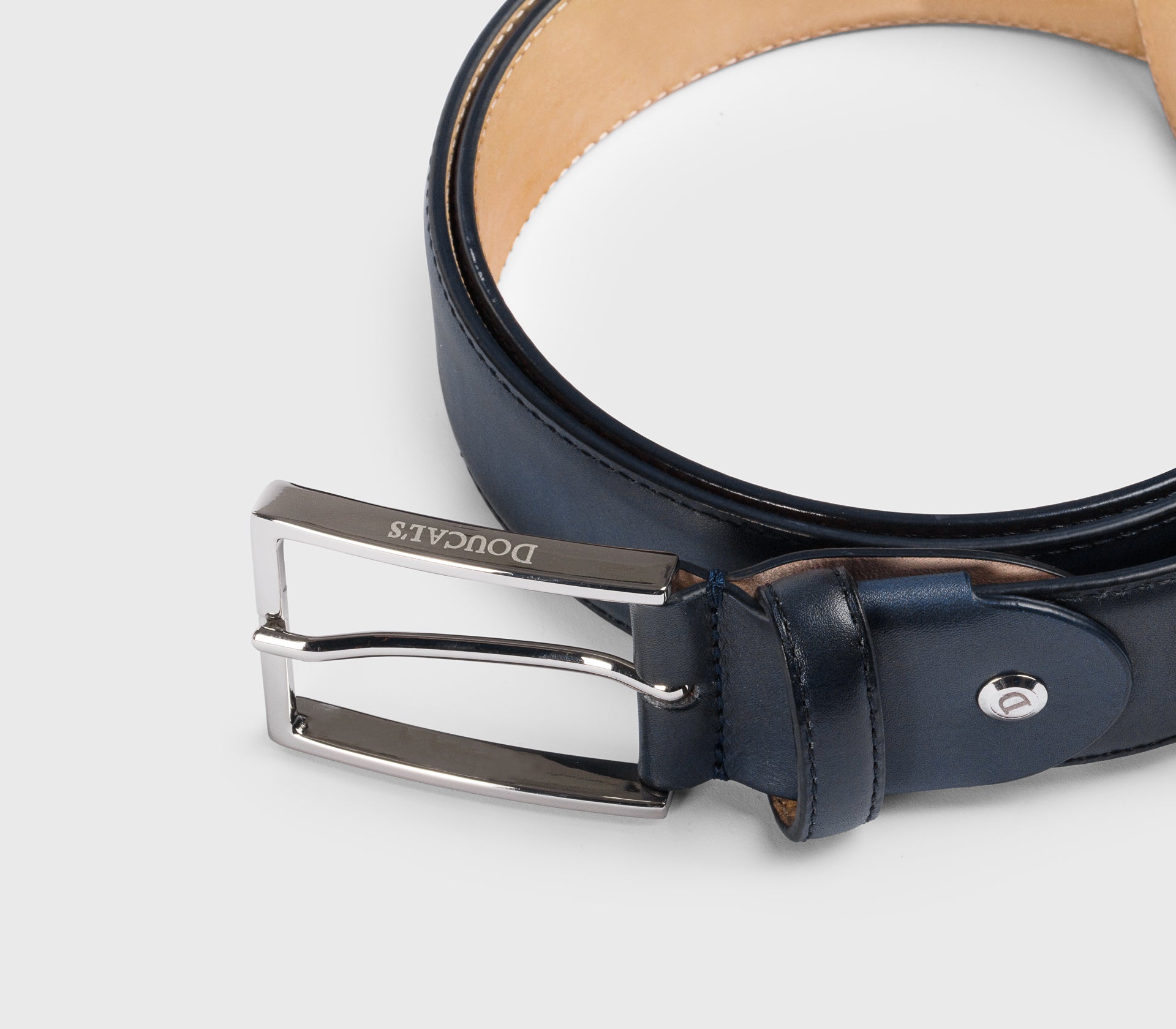 Blue leather belt with square buckle