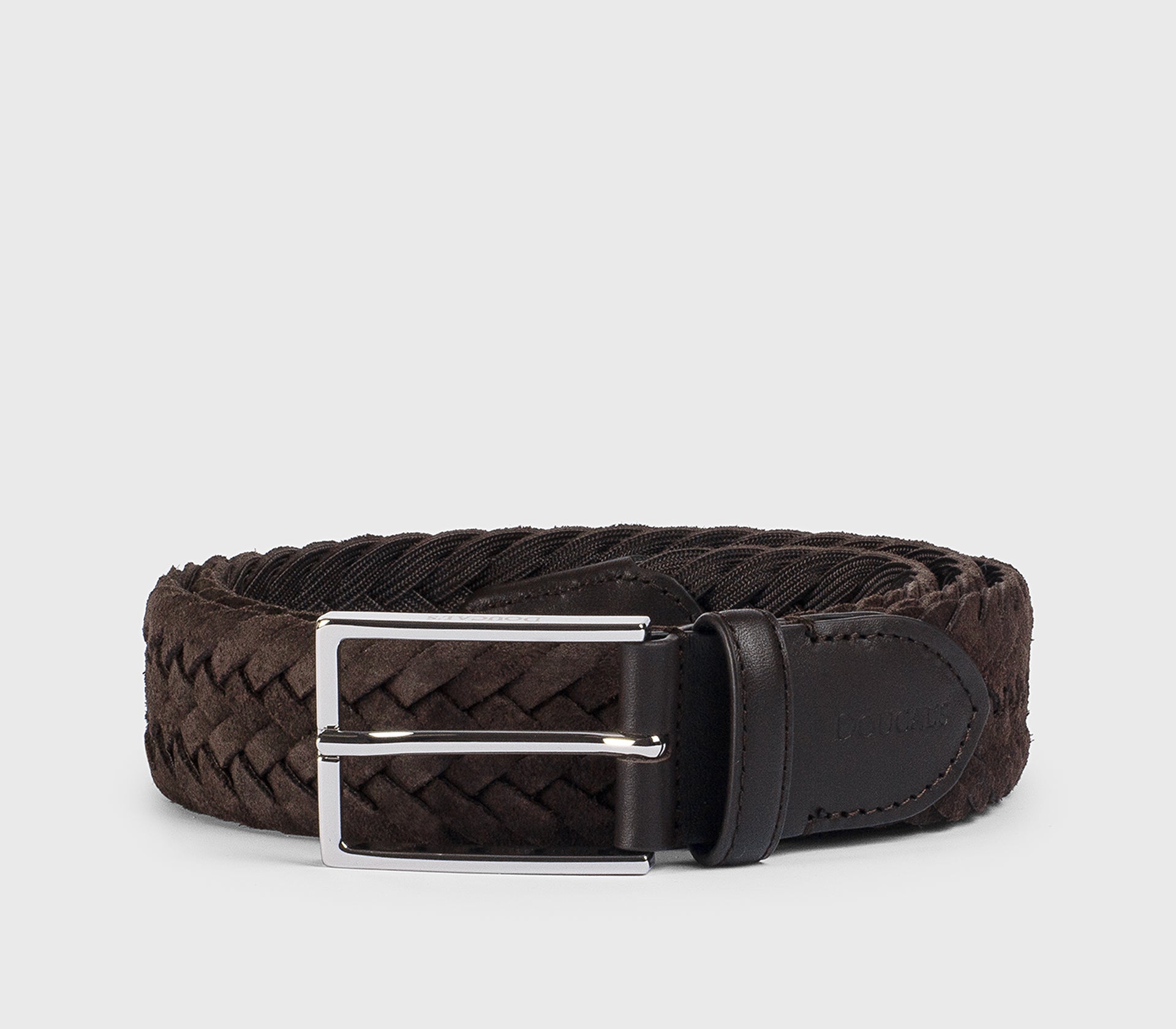 Ремень из замши в земляном коричневом цвете с плетеной отделкой