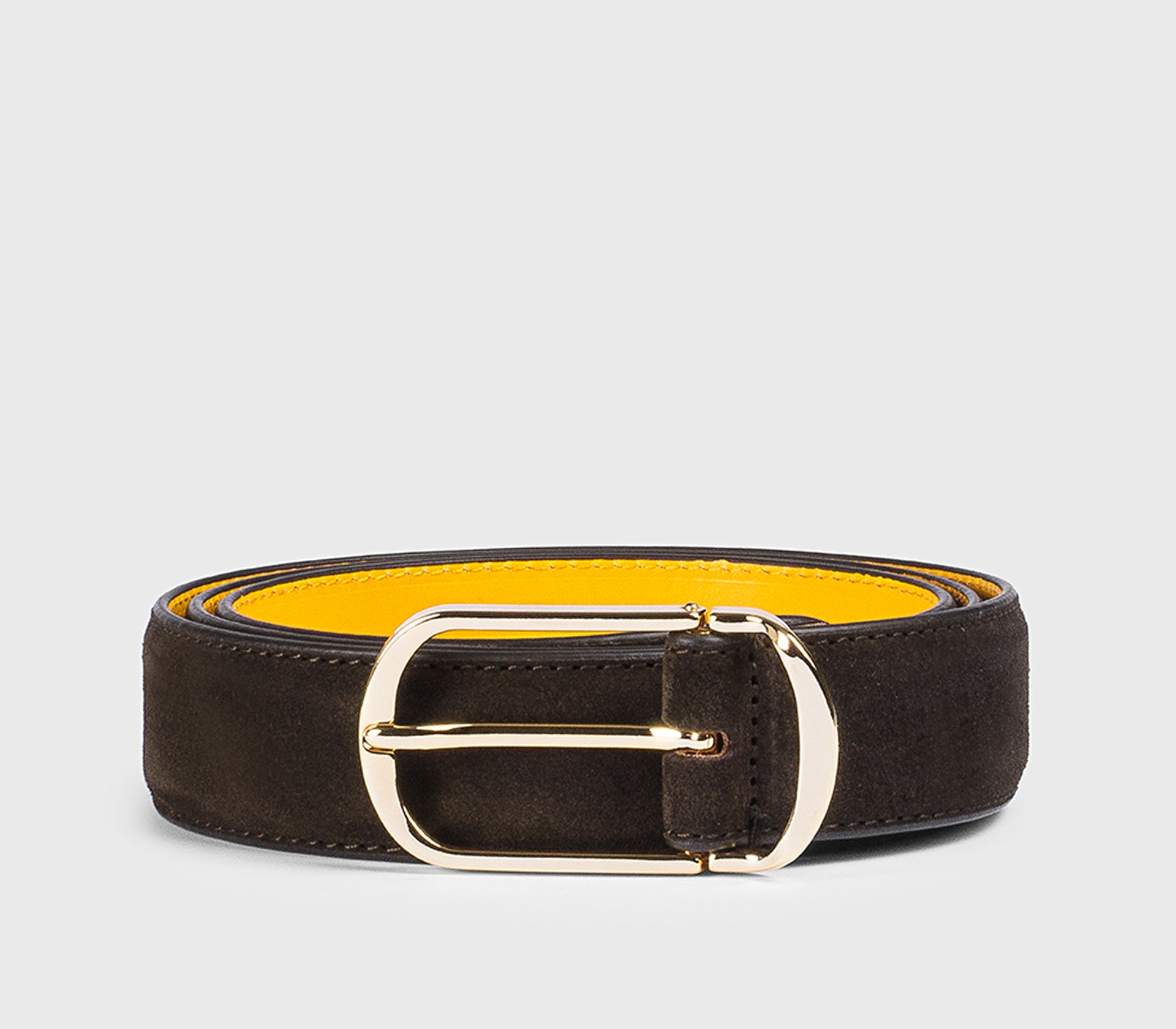 Cintura in suede marrone "terre" con fibbia arrotondata