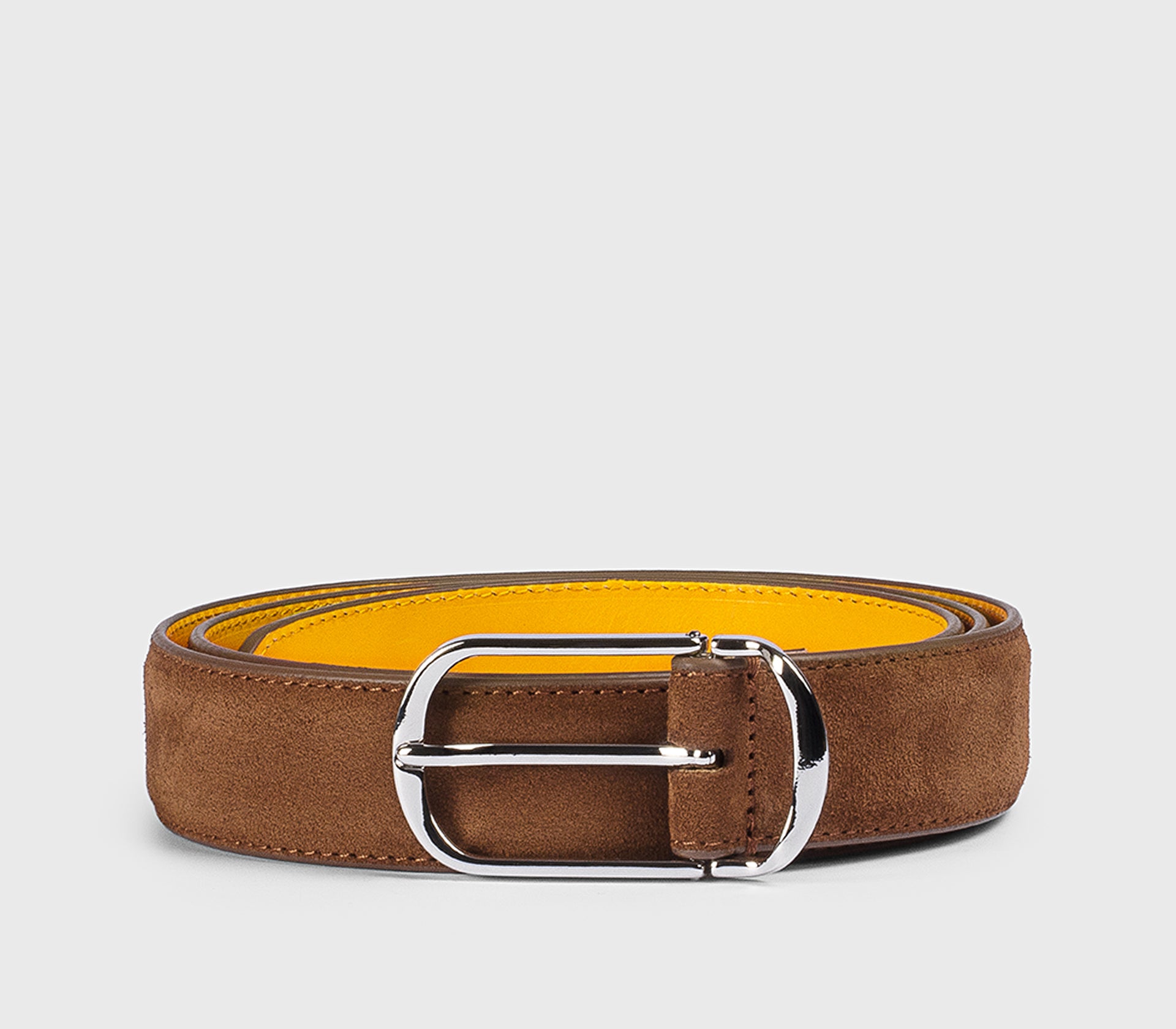“Cinnamon” brown suede belt with round buckle
