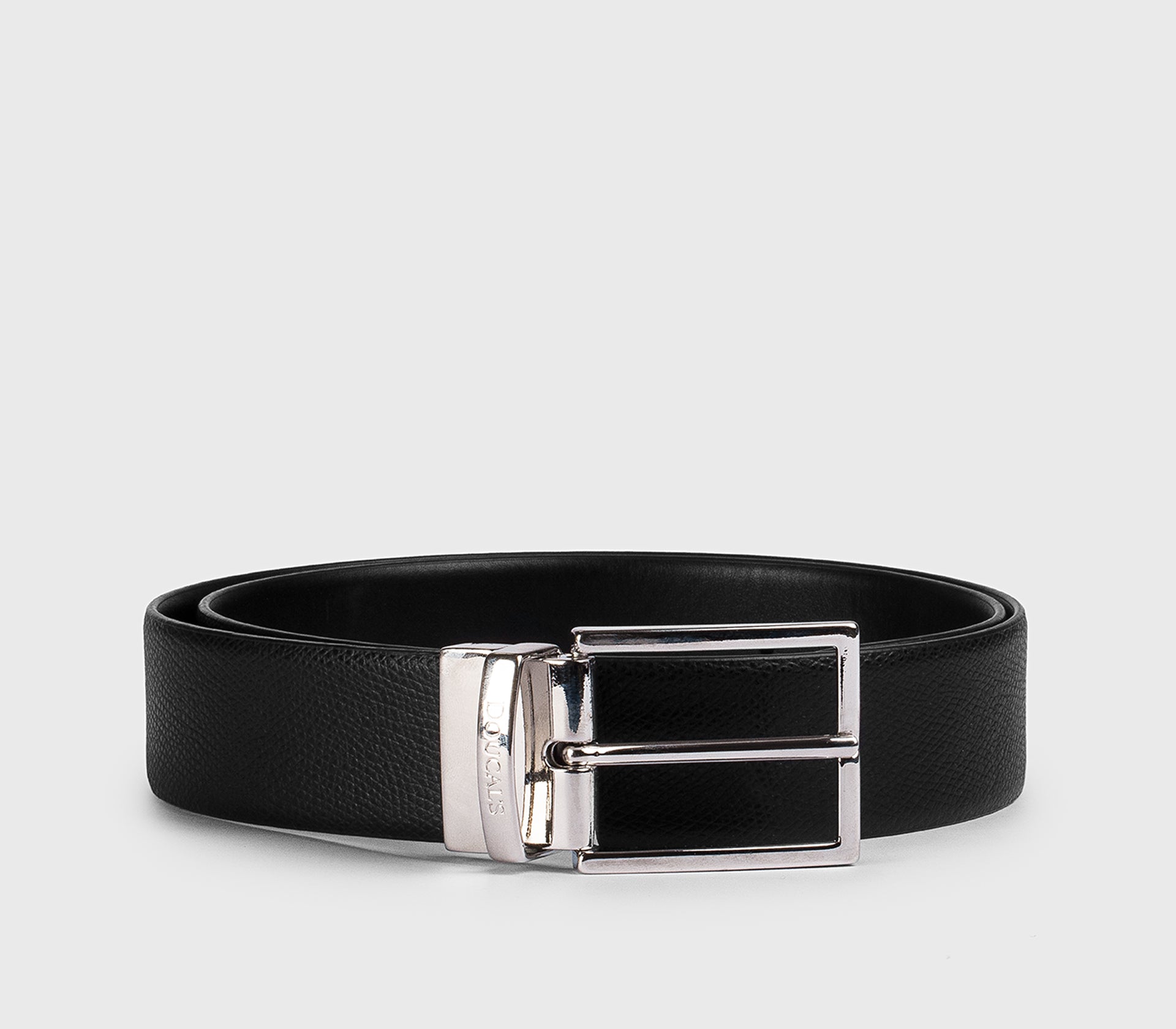 Cintura in pelle palmellata nera con fibbia quadrata