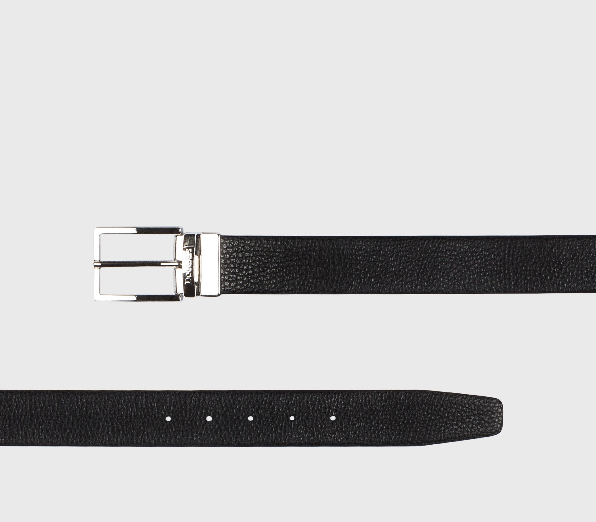 Cintura double-face regolabile in pelle bottalata nera e navy