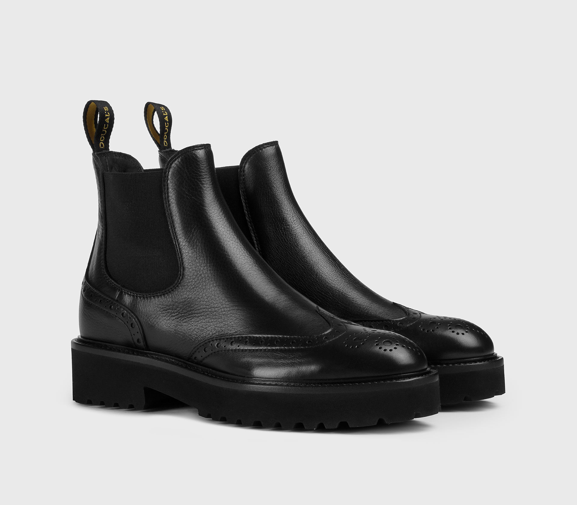 Black leather dovetail ankle boot