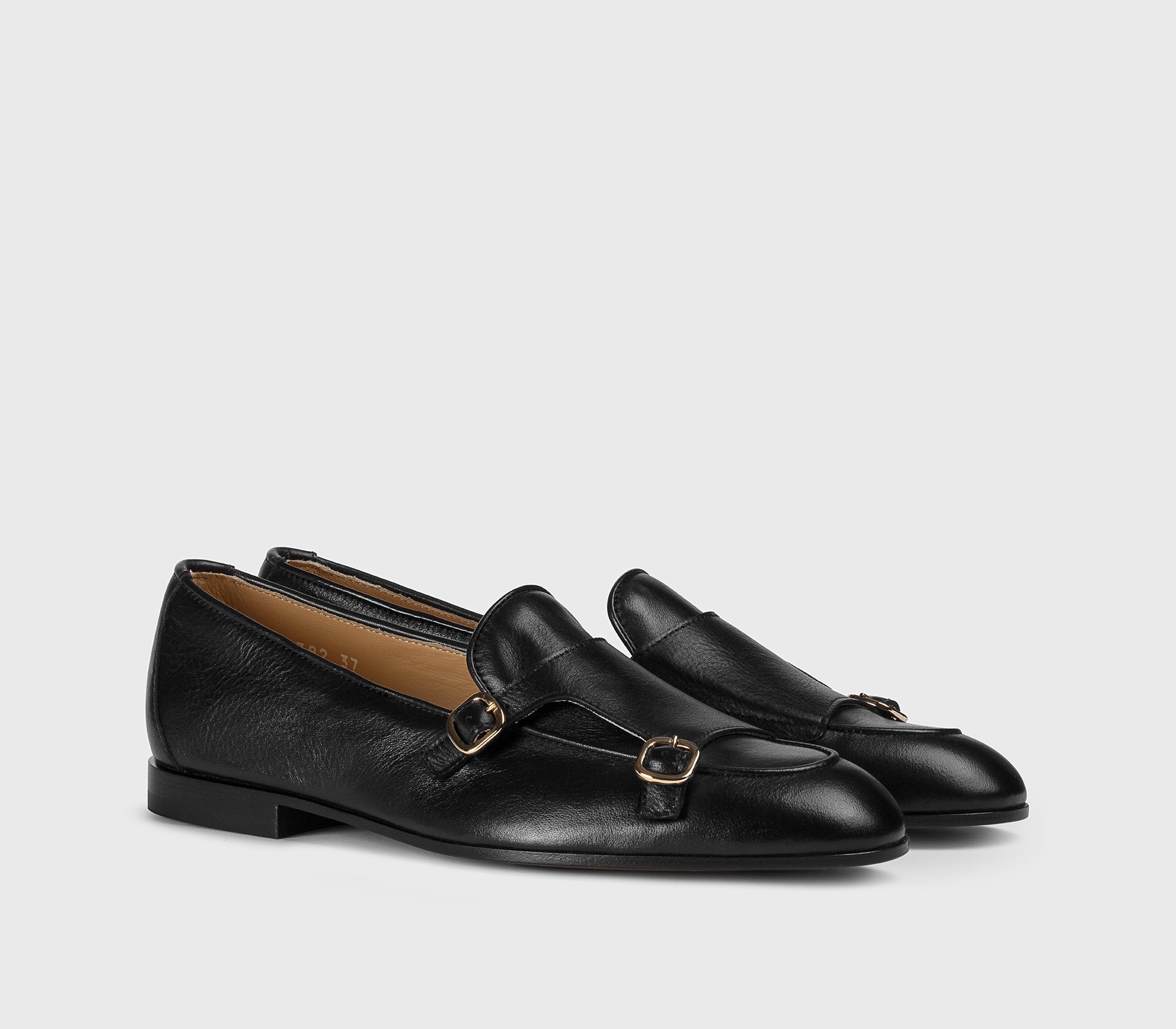 Black leather double-buckle loafer