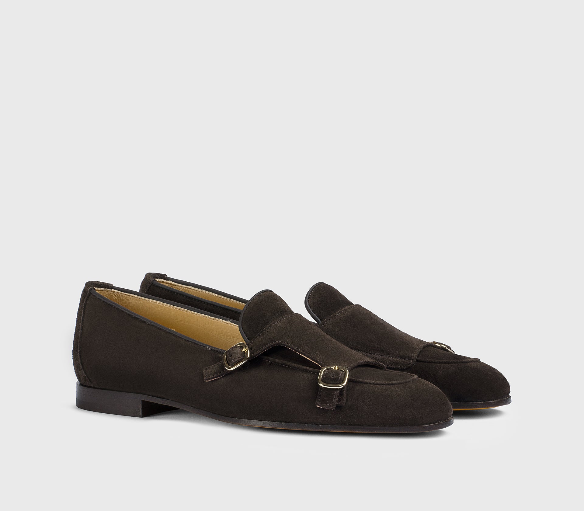 Mahogany-coloured suede double-buckle loafer