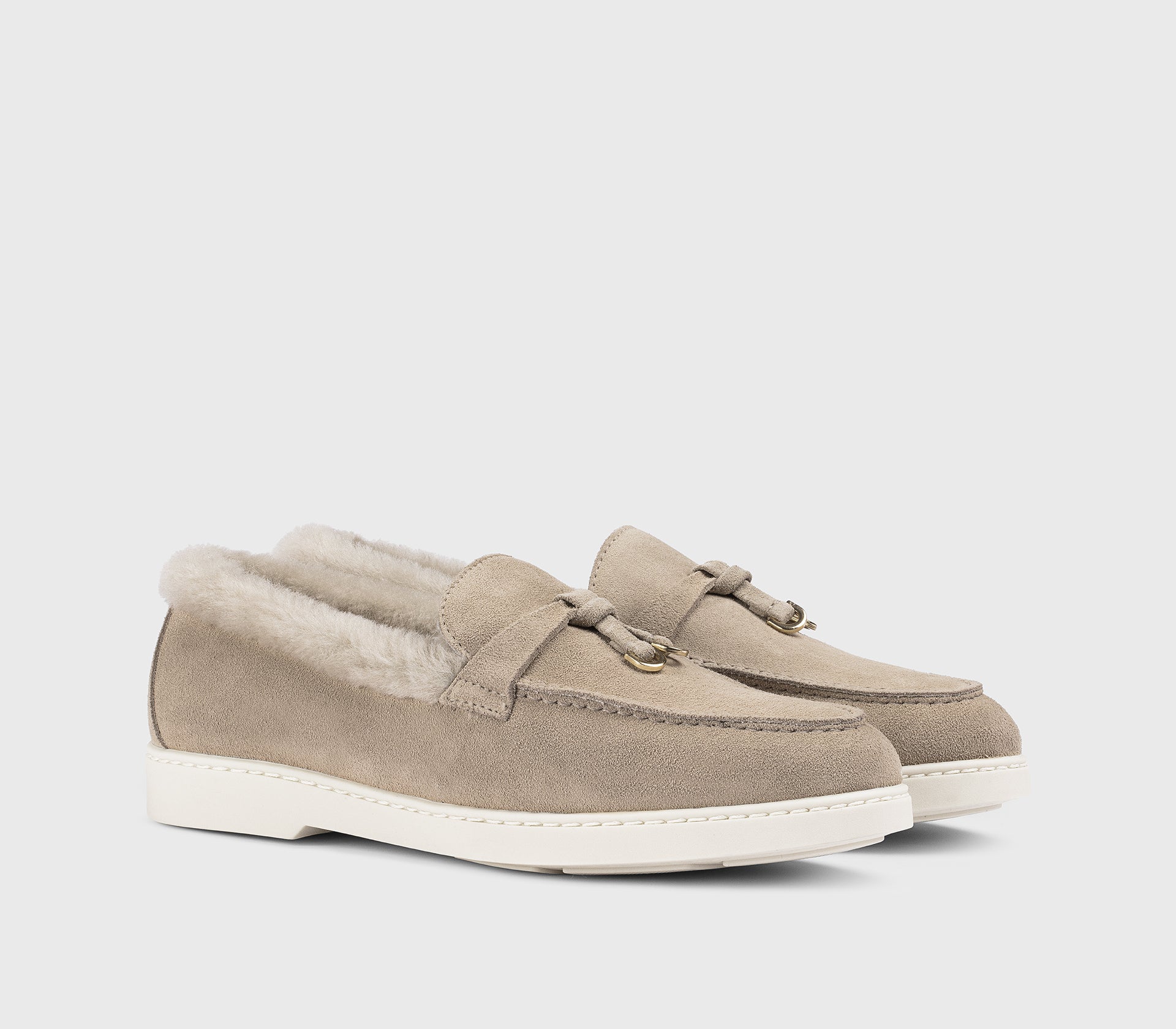 Sand-coloured suede and sheepskin loafer