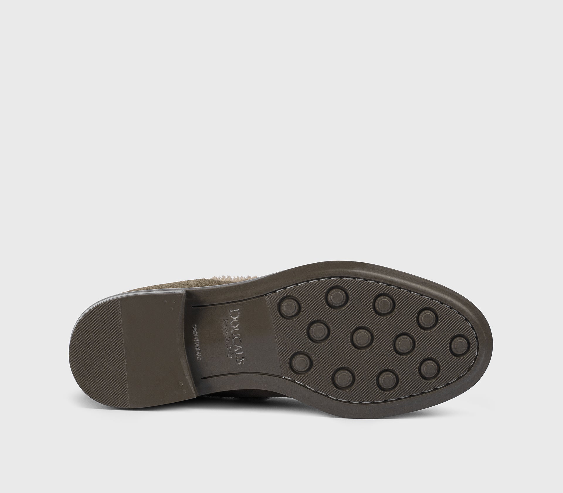 Espresso-coloured suede loafer with fur detail