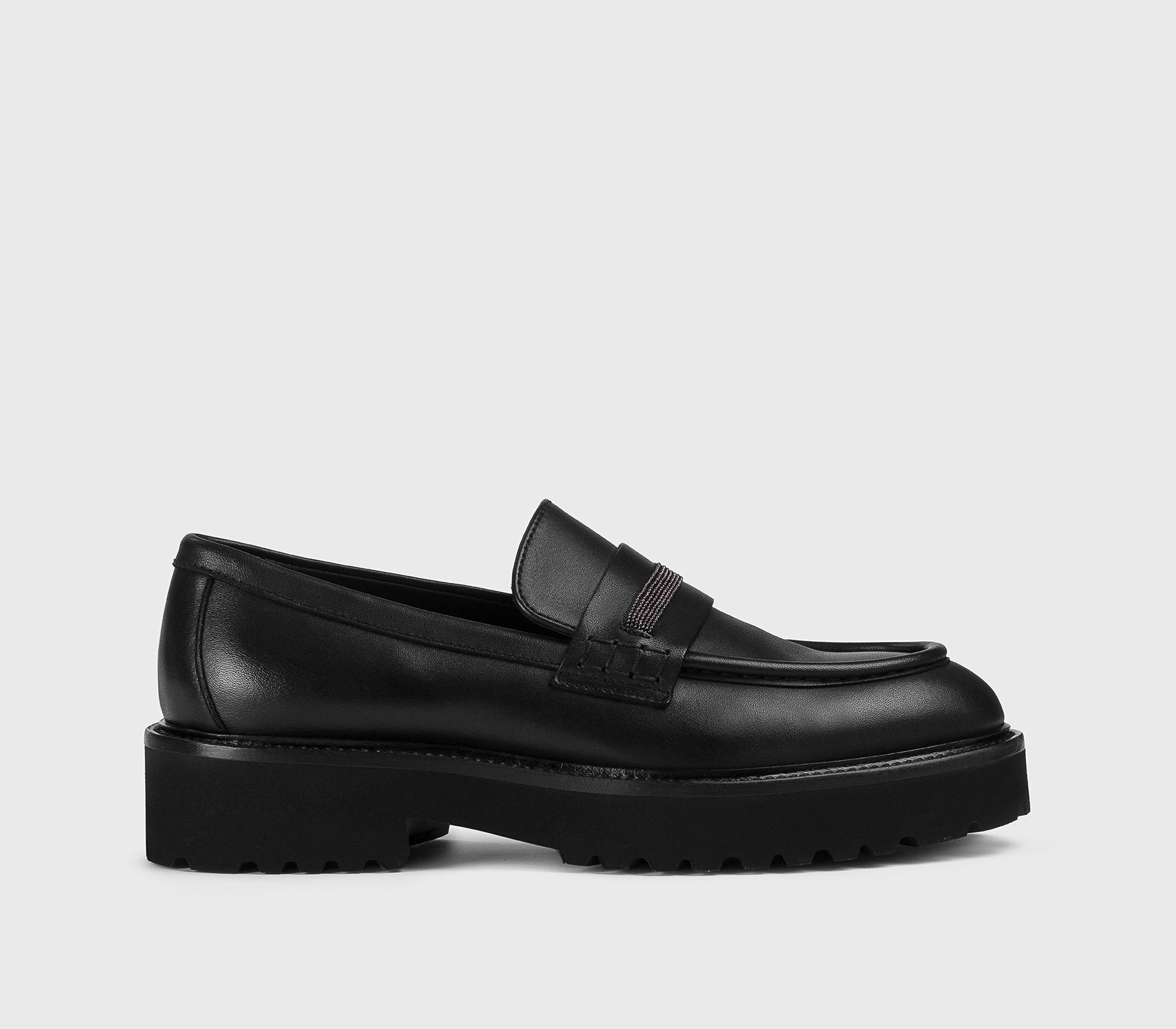 Black leather loafer with micro studs