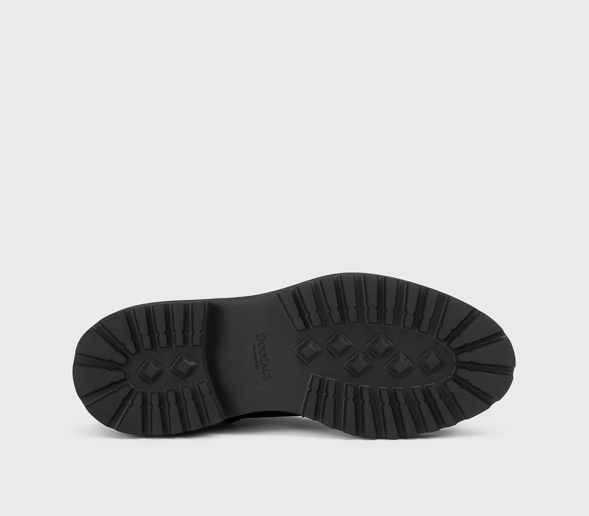 Black leather combat boot with metal detail