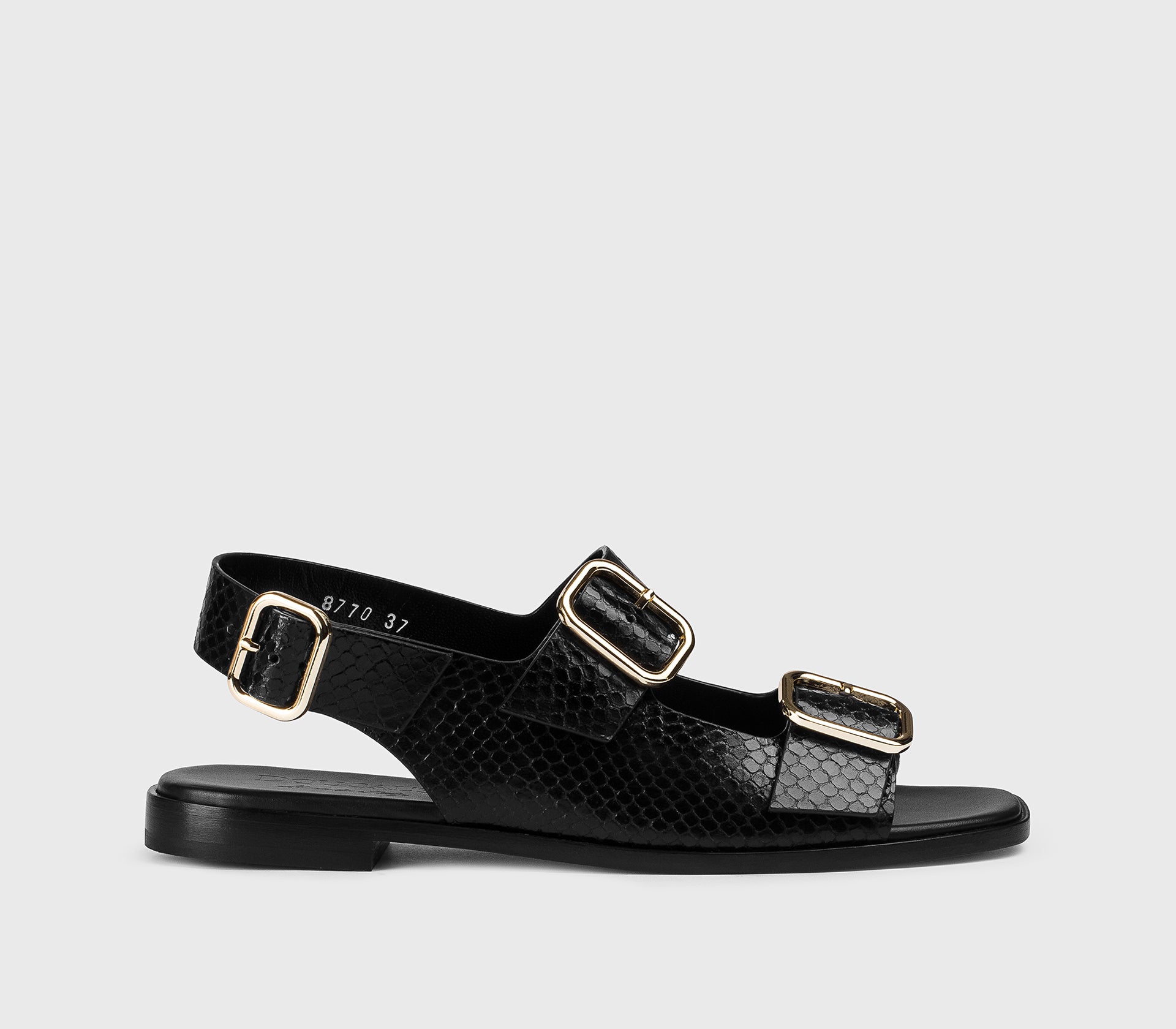 Sandale aus schwarzem Leder mit Pythondruck