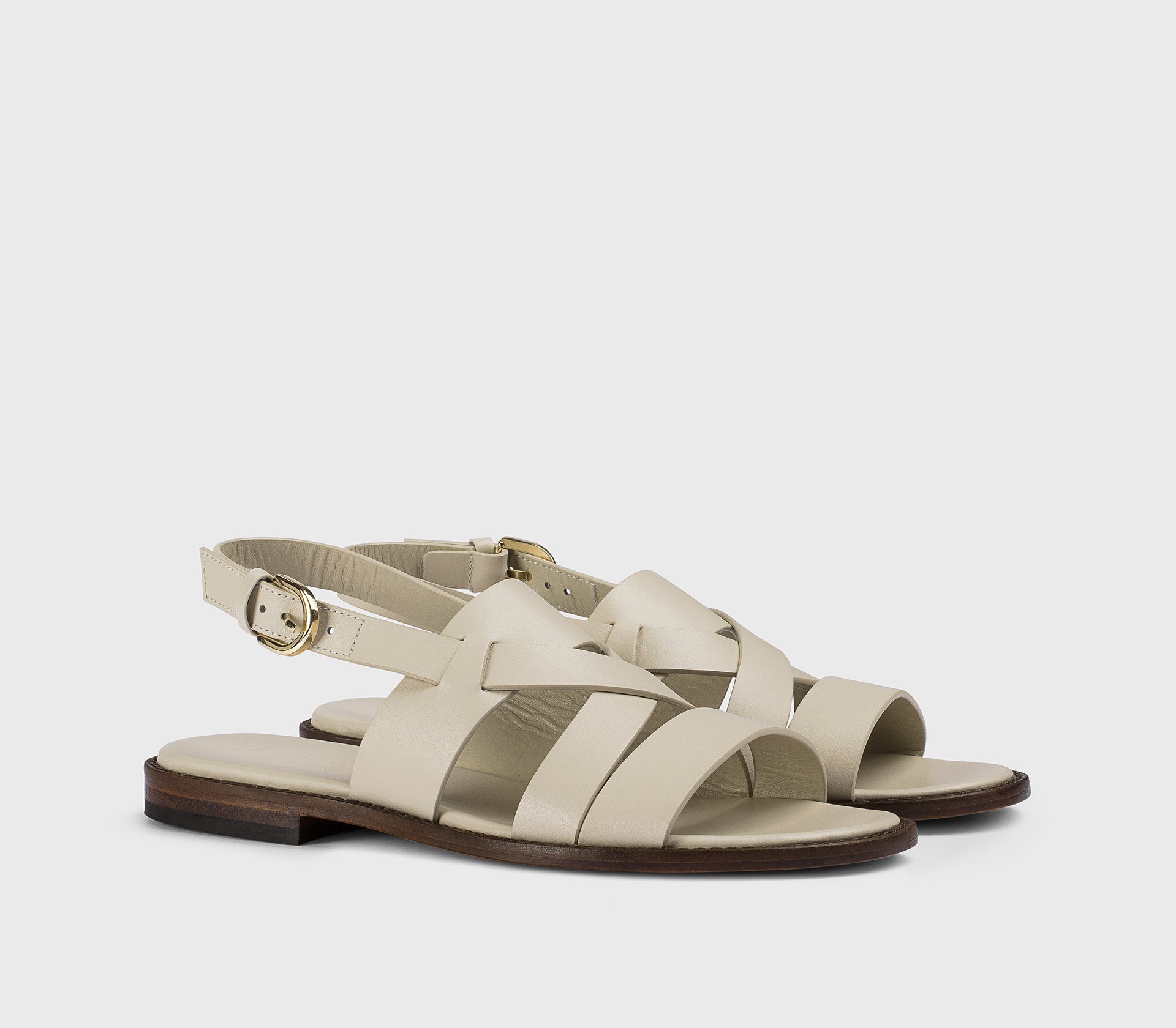 Sandale multi-brides en cuir blanc craie