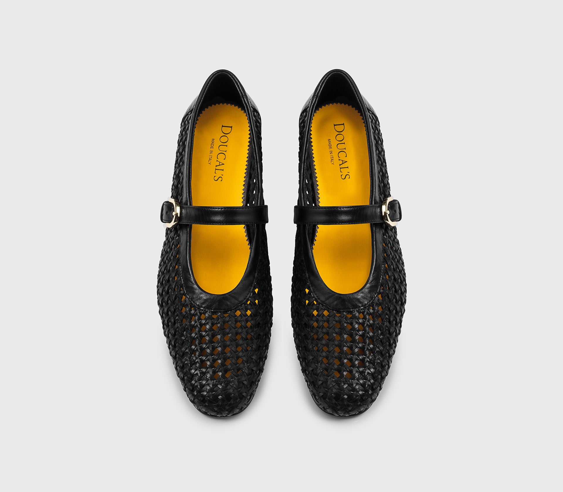 Black leather ballet flat with strap