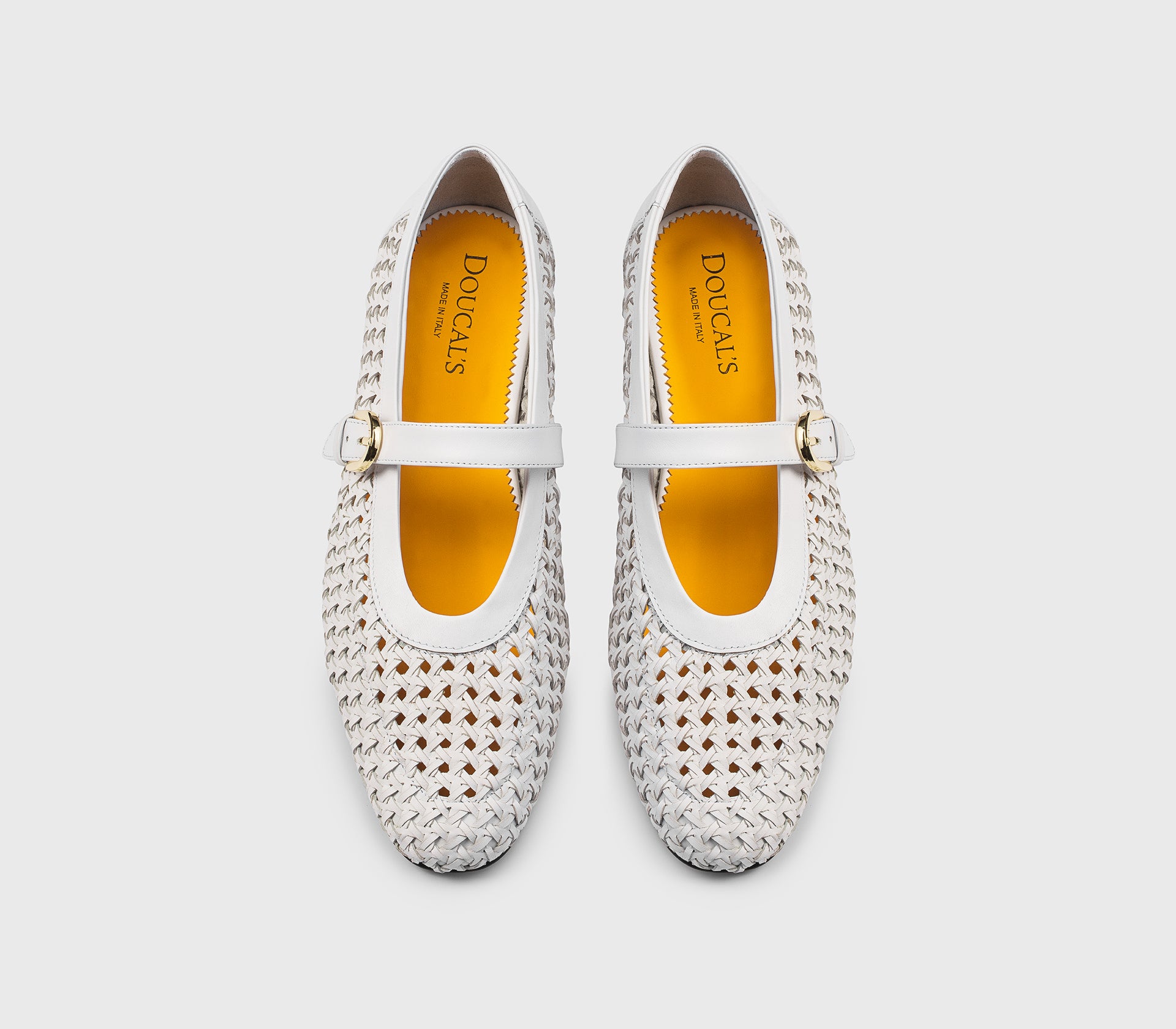 White leather ballet flat with strap