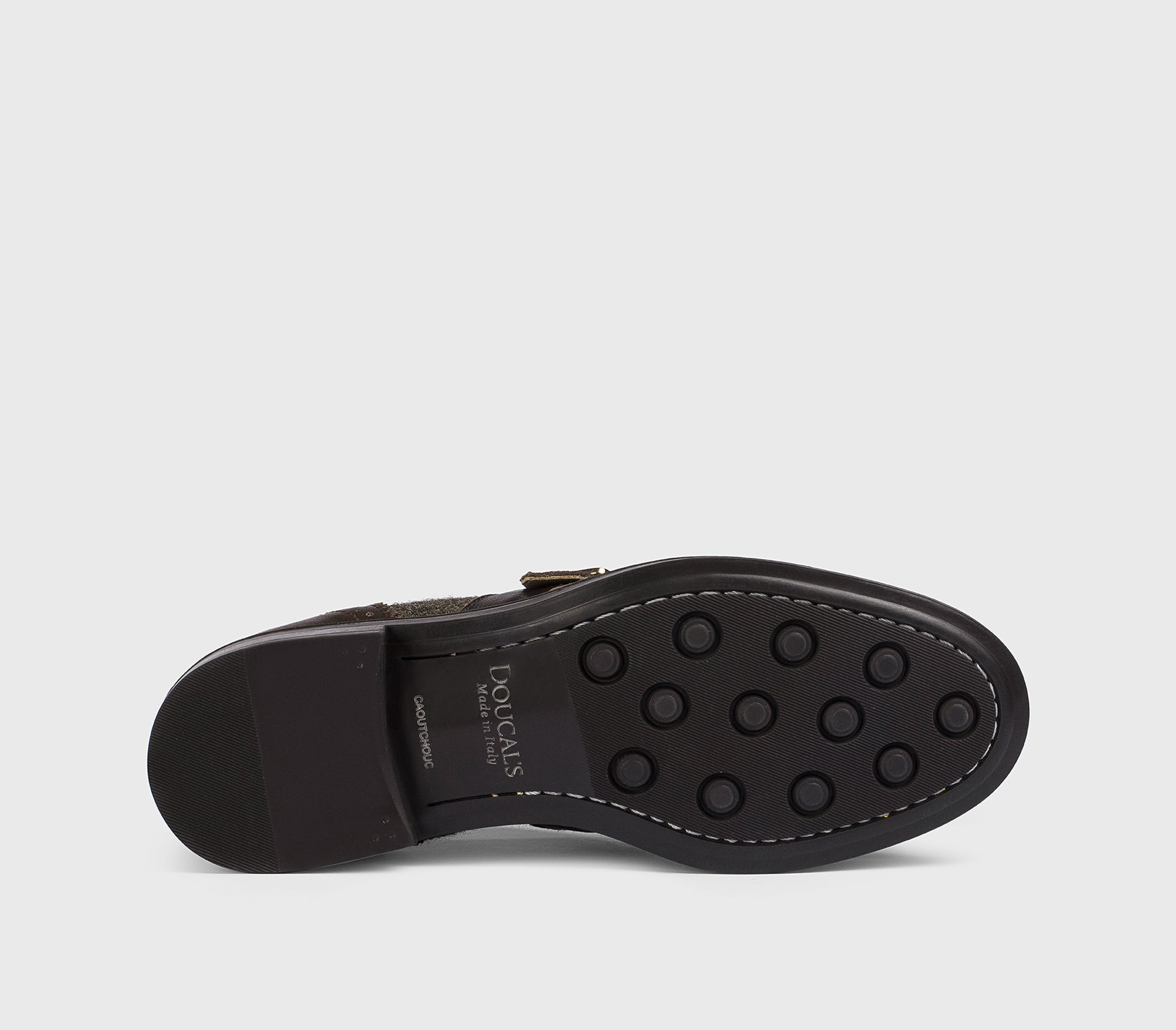 Mahogany-coloured leather and wool single-buckle shoe