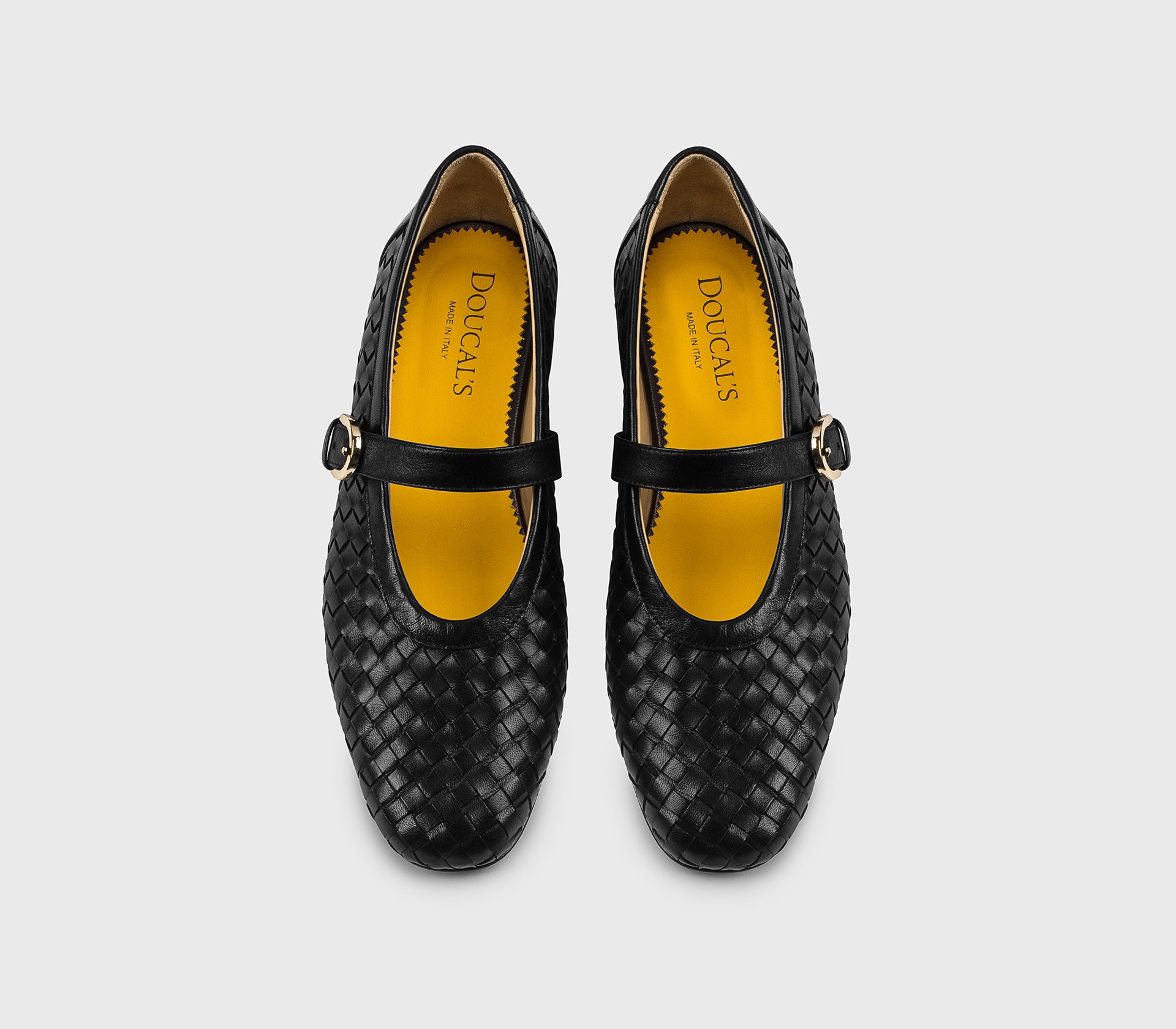 Black leather ballet flat with strap