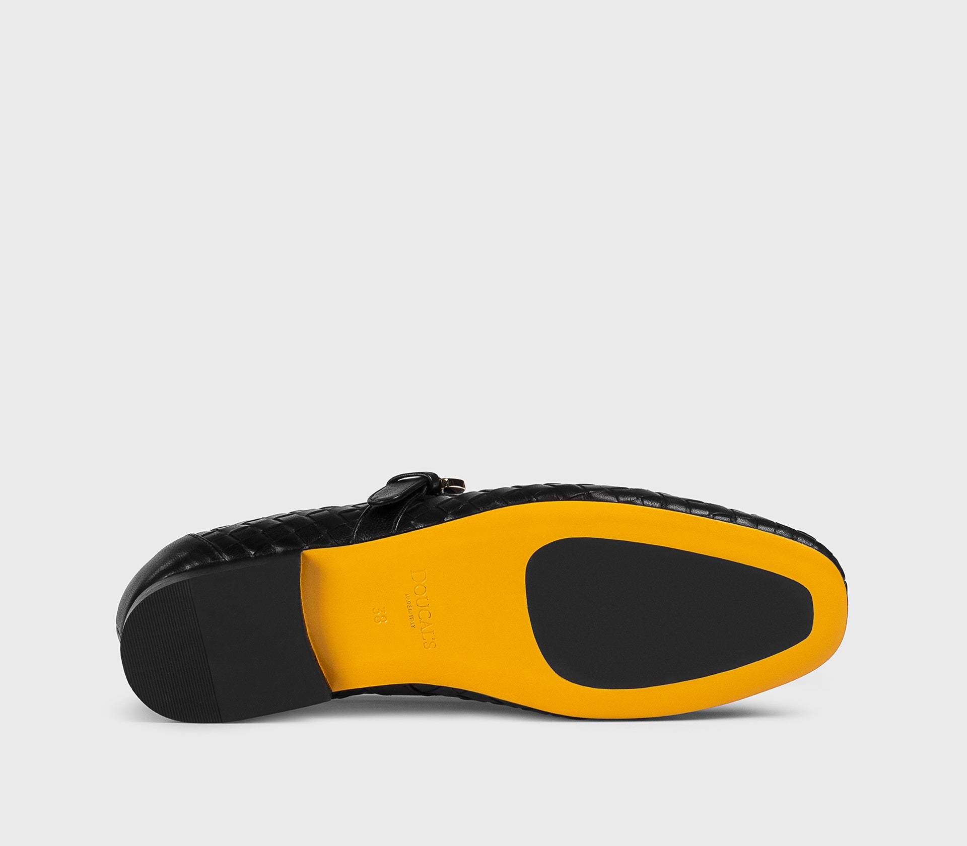 Black leather ballet flat with strap