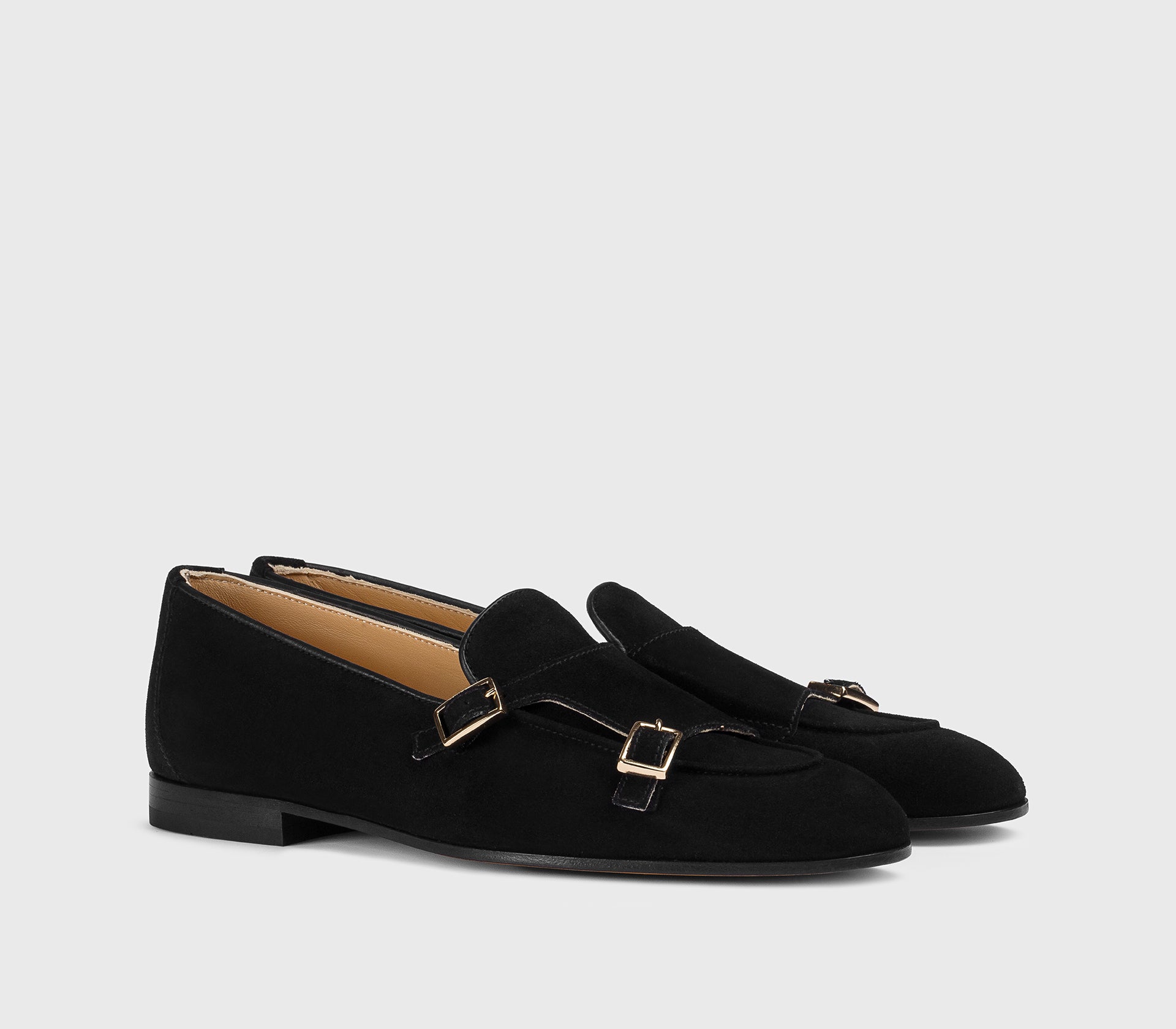 Monkstrap-Mokassin aus schwarzem Veloursleder