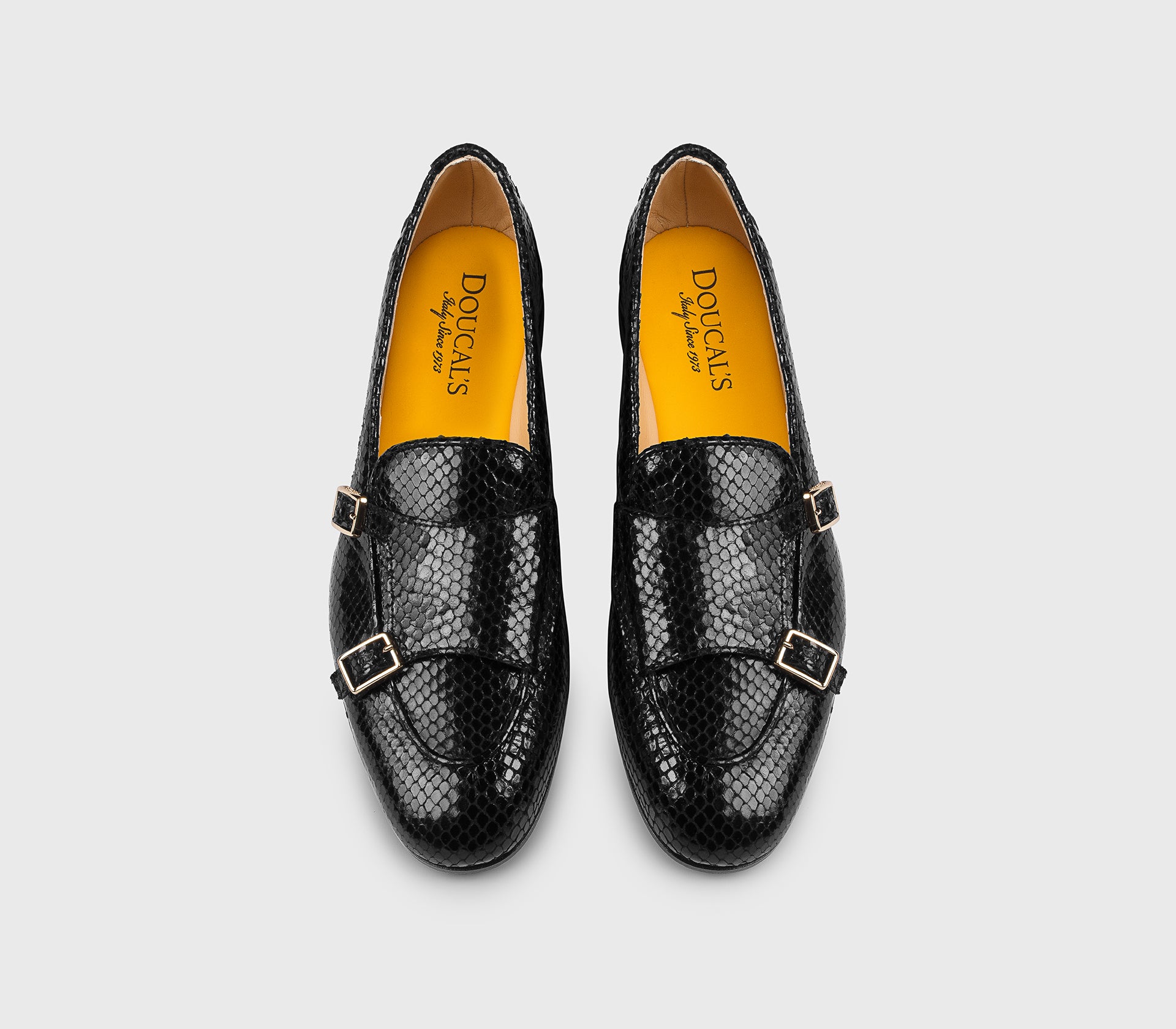 Mocassin à double boucle en cuir imprimé python noir