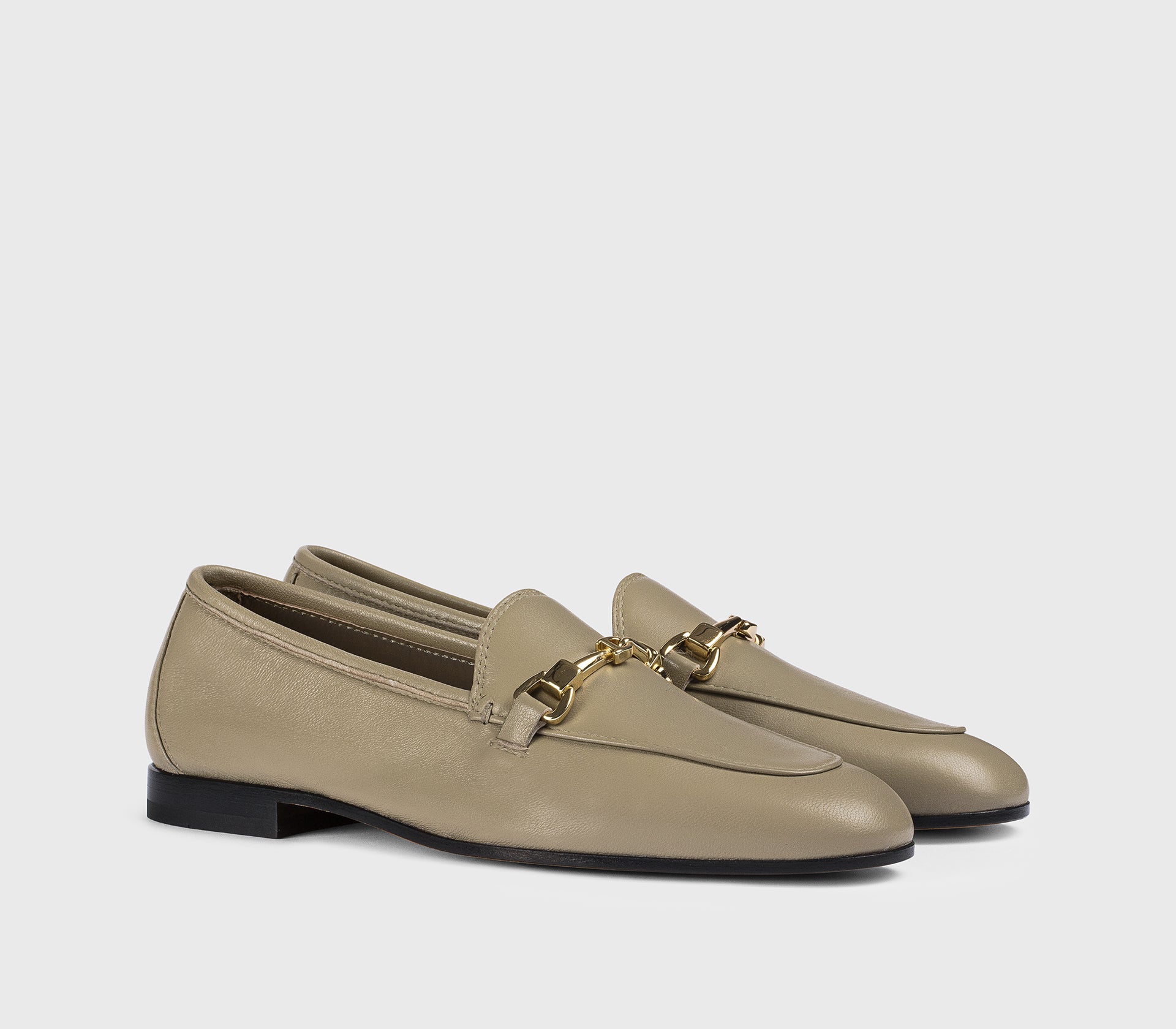 “Leaf” green leather horsebit loafer