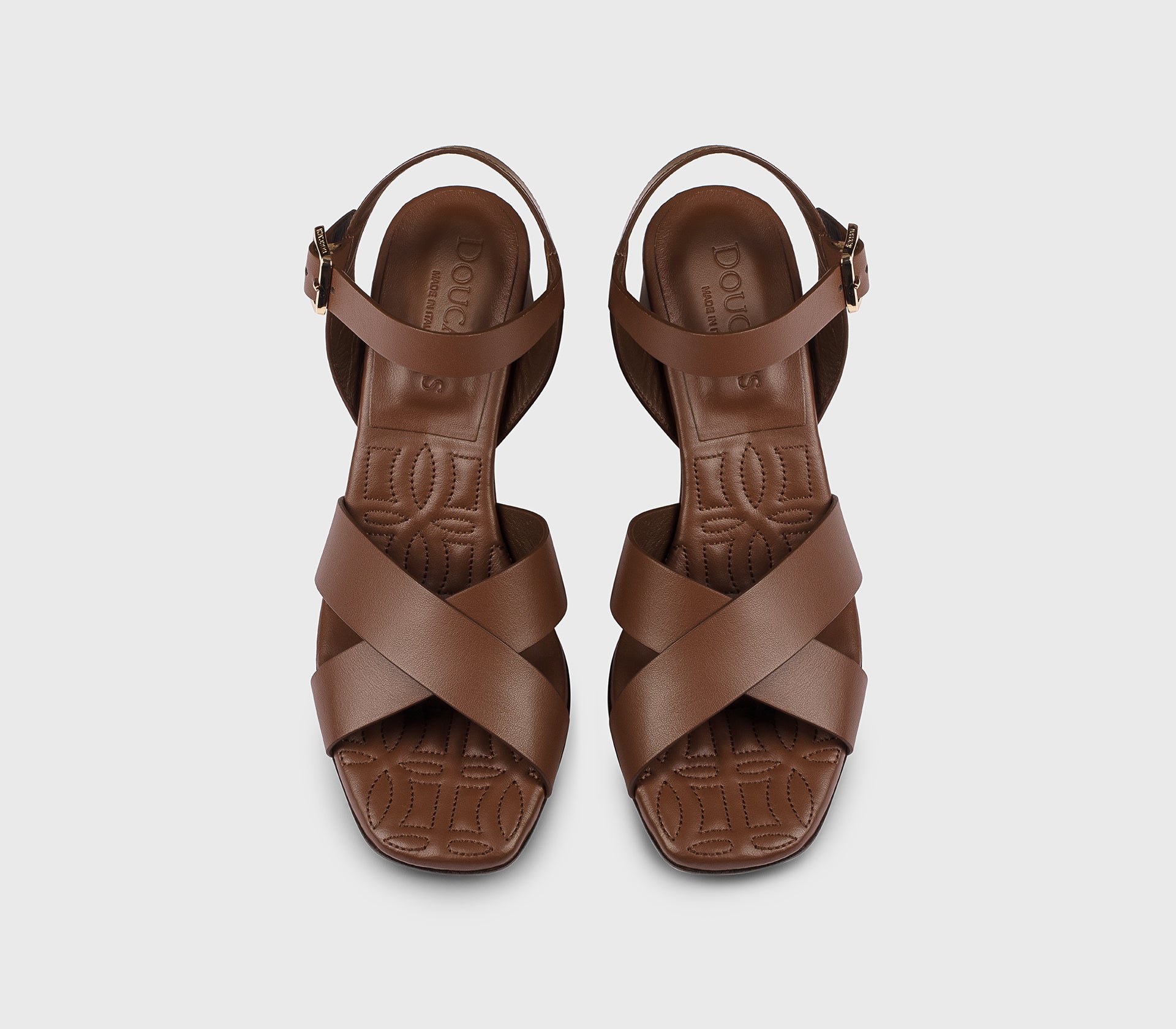 “Oak” brown leather cross strap sandal