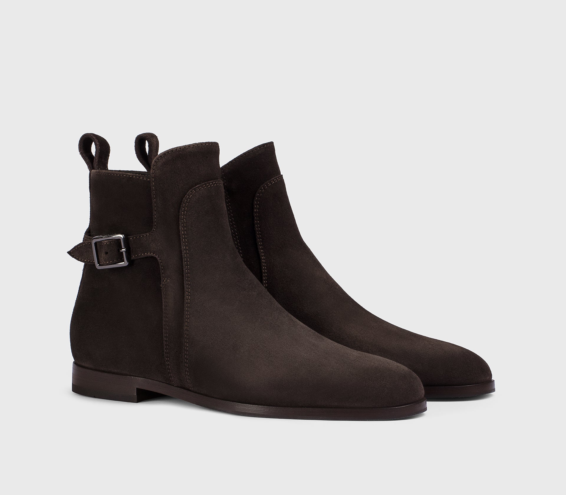 Stiefelette mit Riemchen aus mahagonifarbenem Veloursleder