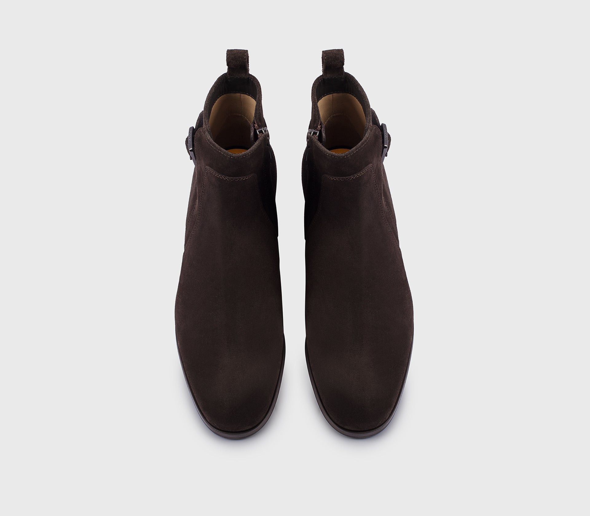 Stiefelette mit Riemchen aus mahagonifarbenem Veloursleder