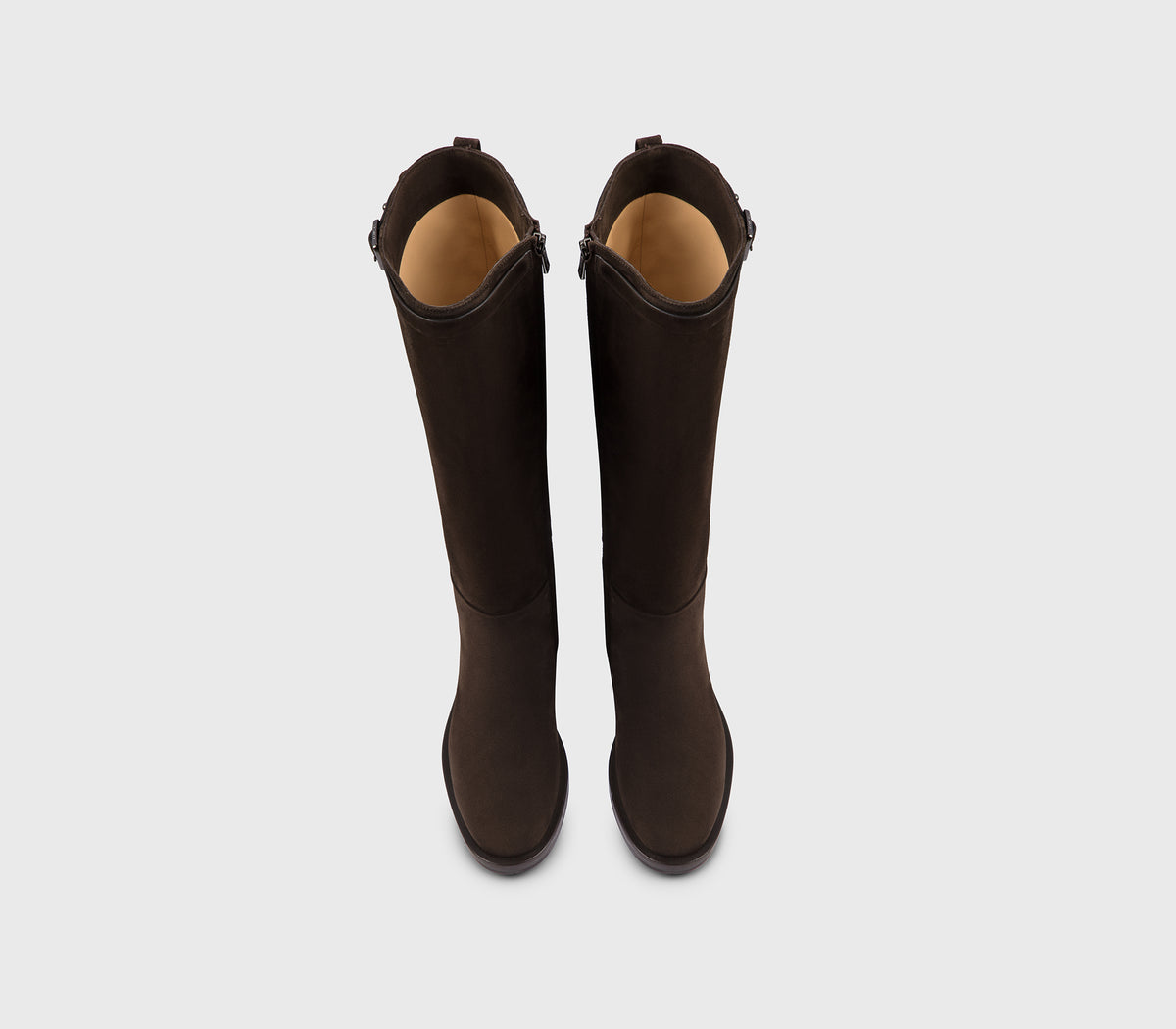 Stiefel mit Absatz aus mahagonifarbenem Veloursleder