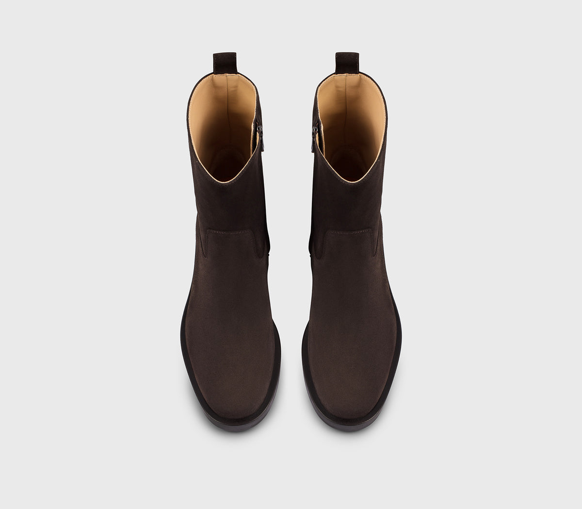 Mahogany-coloured suede heeled ankle boot
