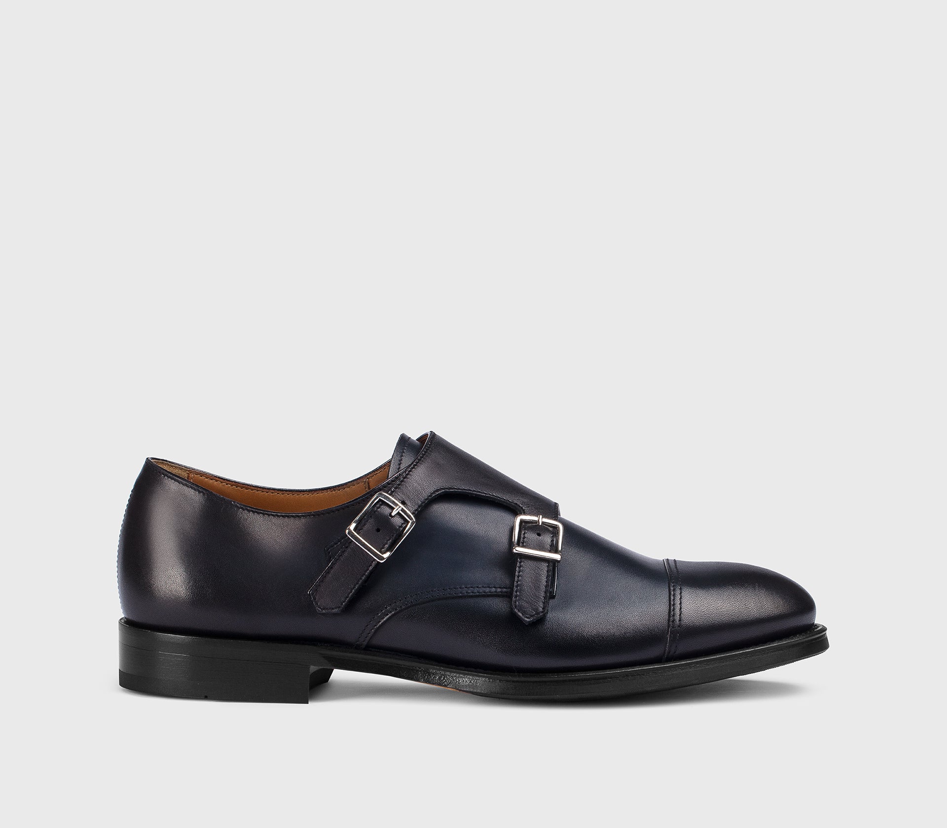 Schuh mit doppelter Schnalle aus blauem Leder
