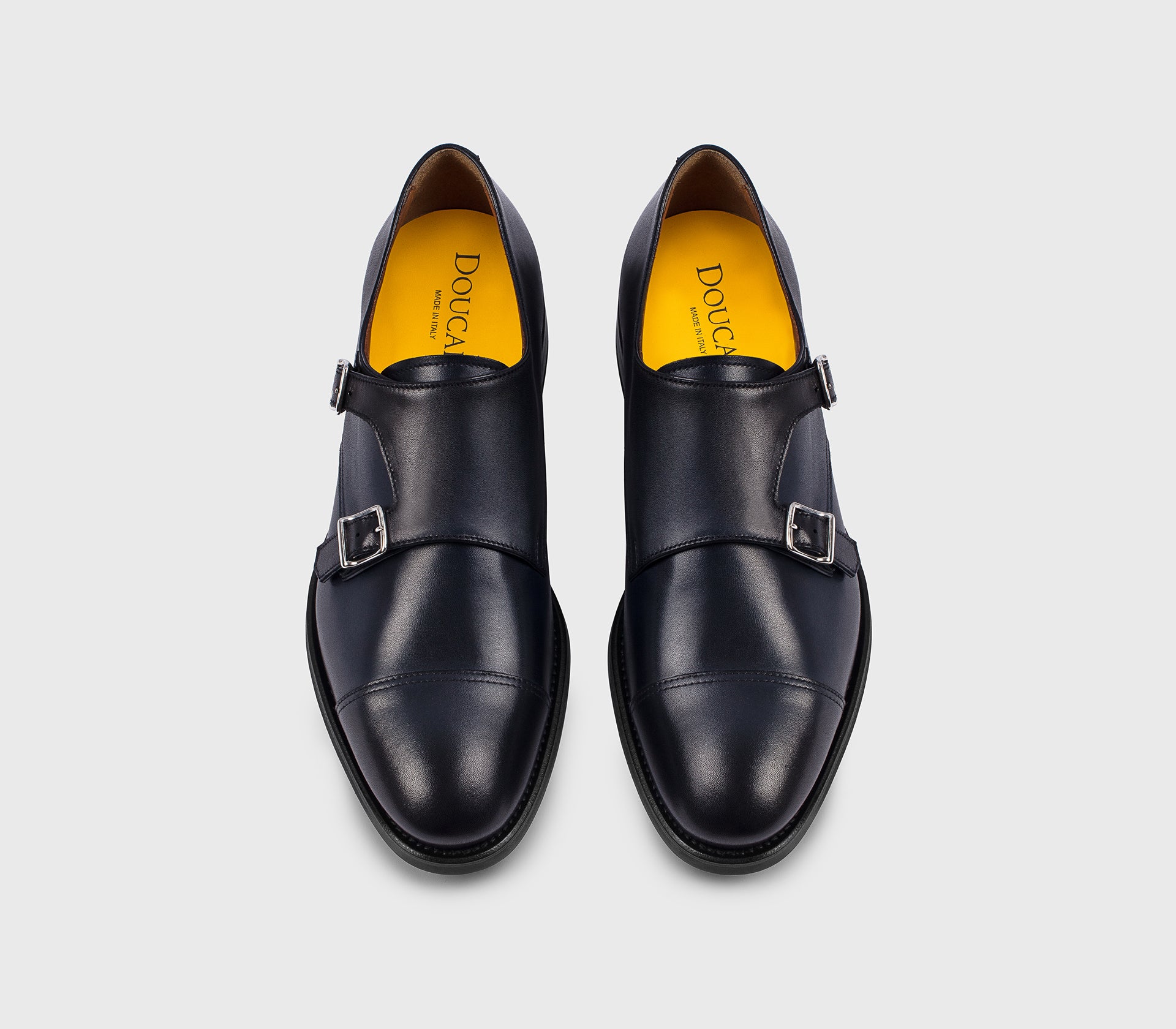Schuh mit doppelter Schnalle aus blauem Leder