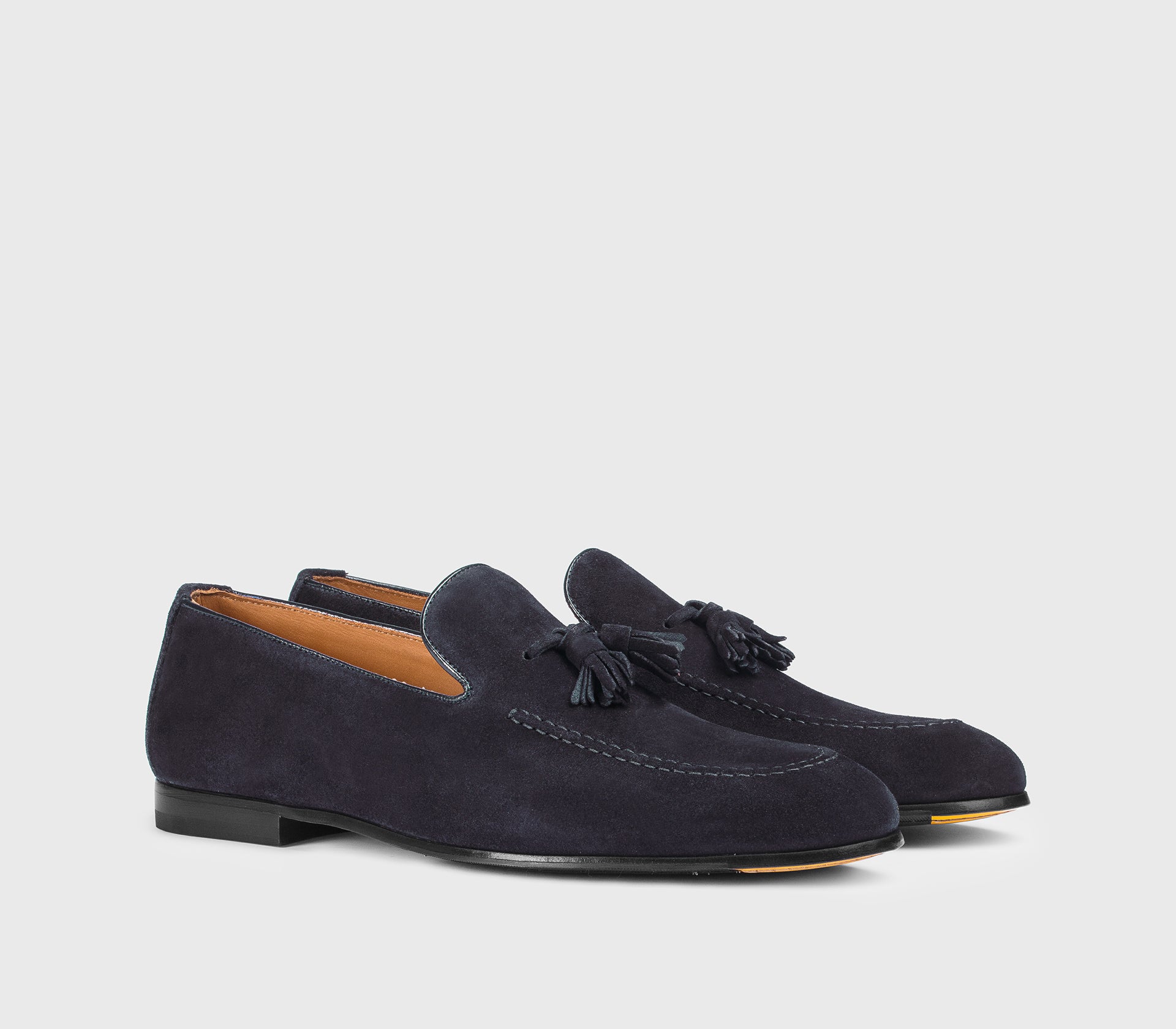 Blue suede loafer with tassels