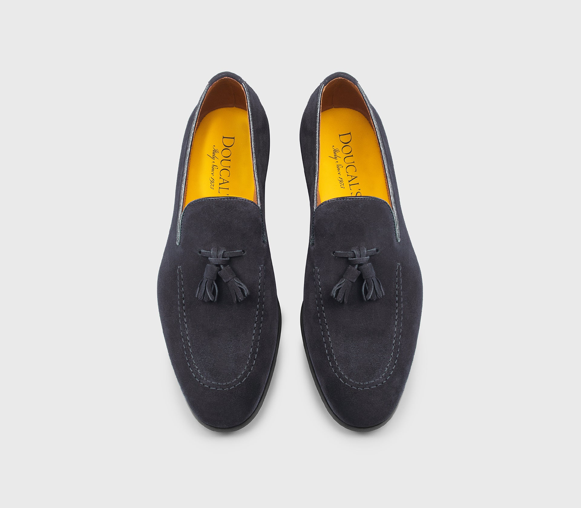 Blue suede loafer with tassels