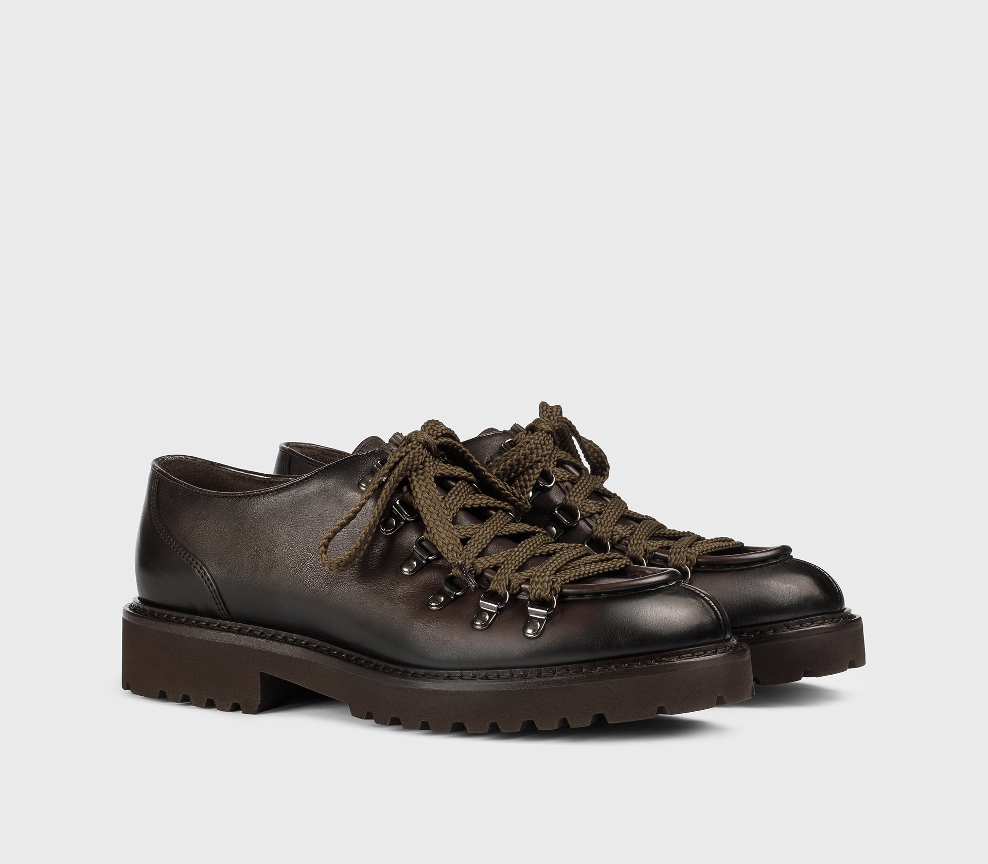 Dark brown leather lace-up with hooks