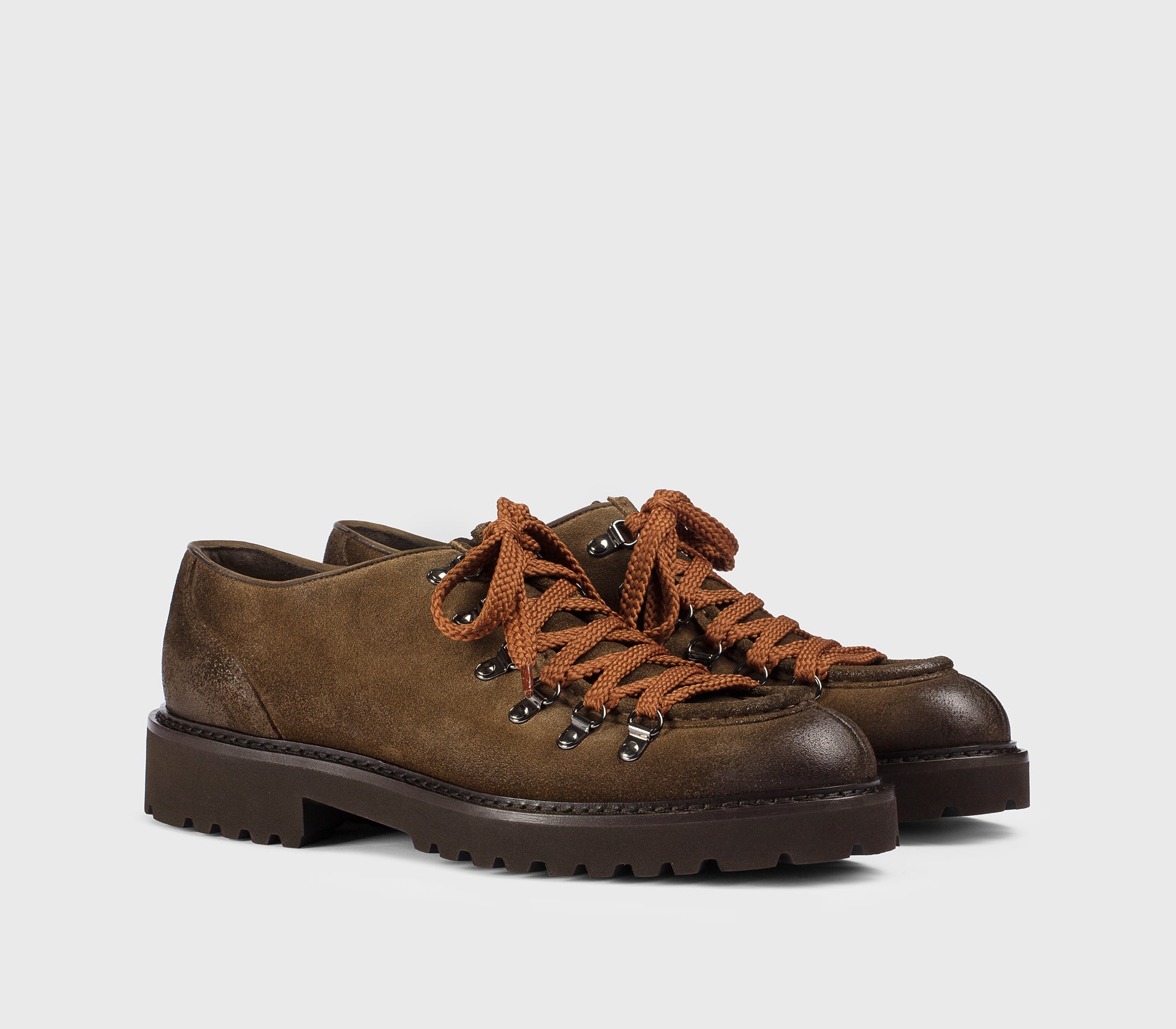 “Chocolate” brown suede lace-up with hooks