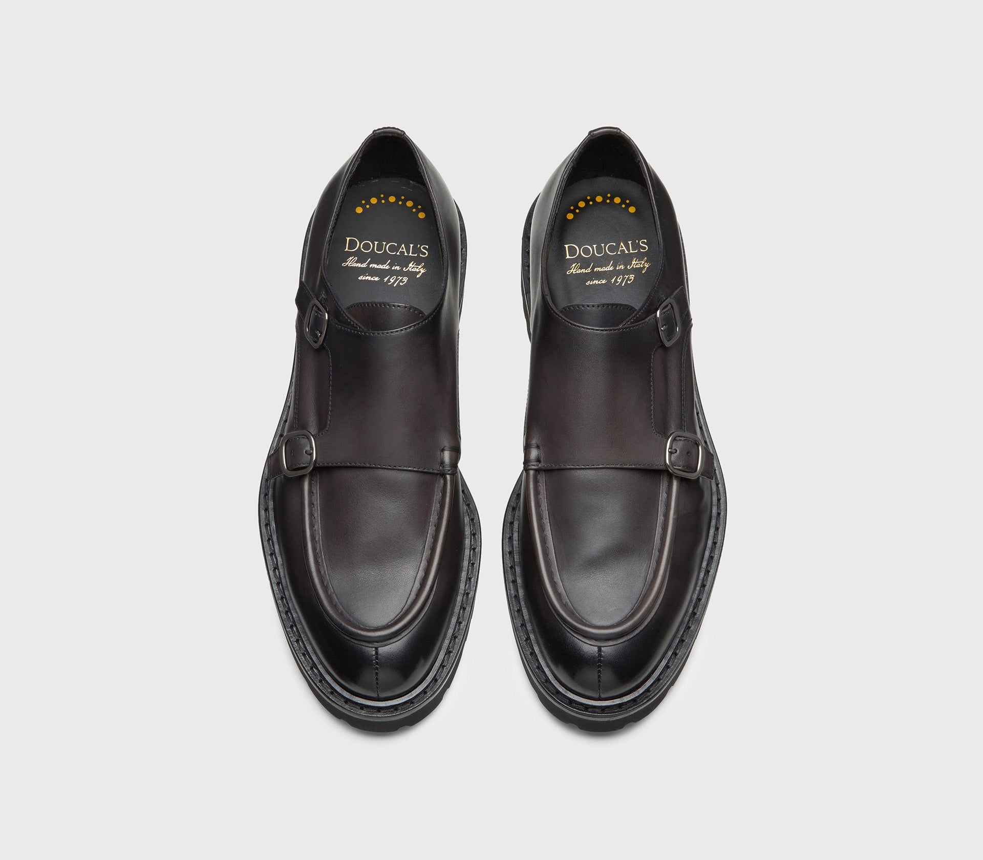 Кожаные монки оттенка графит с двумя пряжками