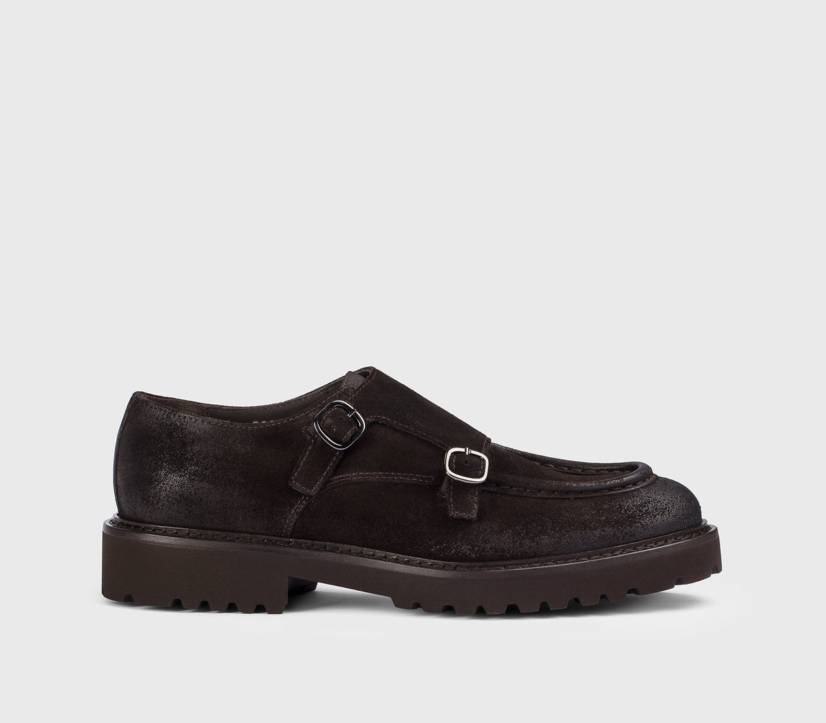 Chaussure à double boucle en daim brun « terreux »