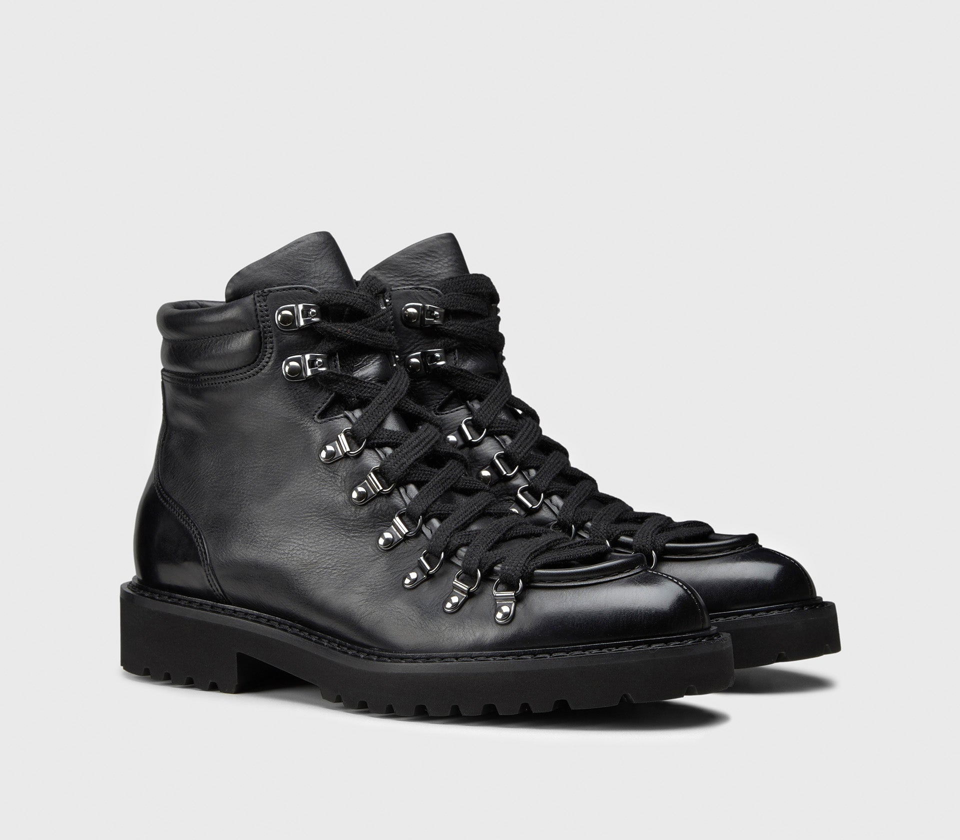 Black leather lace-up ankle boot
